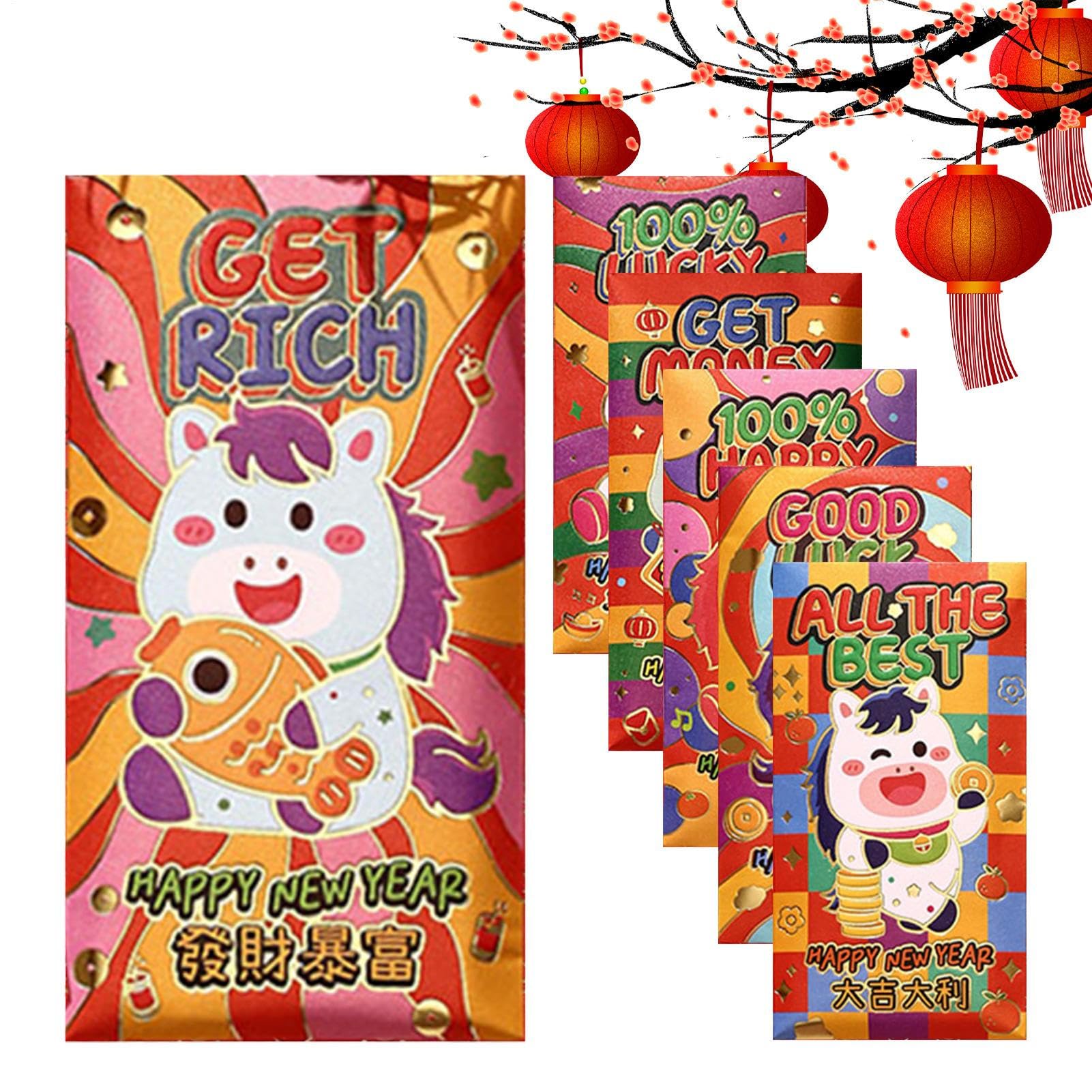 Chinese New Year Red Envelopes Embossed Foil 6 Pieces | Red New Year Envelope For Silver | For Home Community Business Meeting Party Adults Friends Neighbors