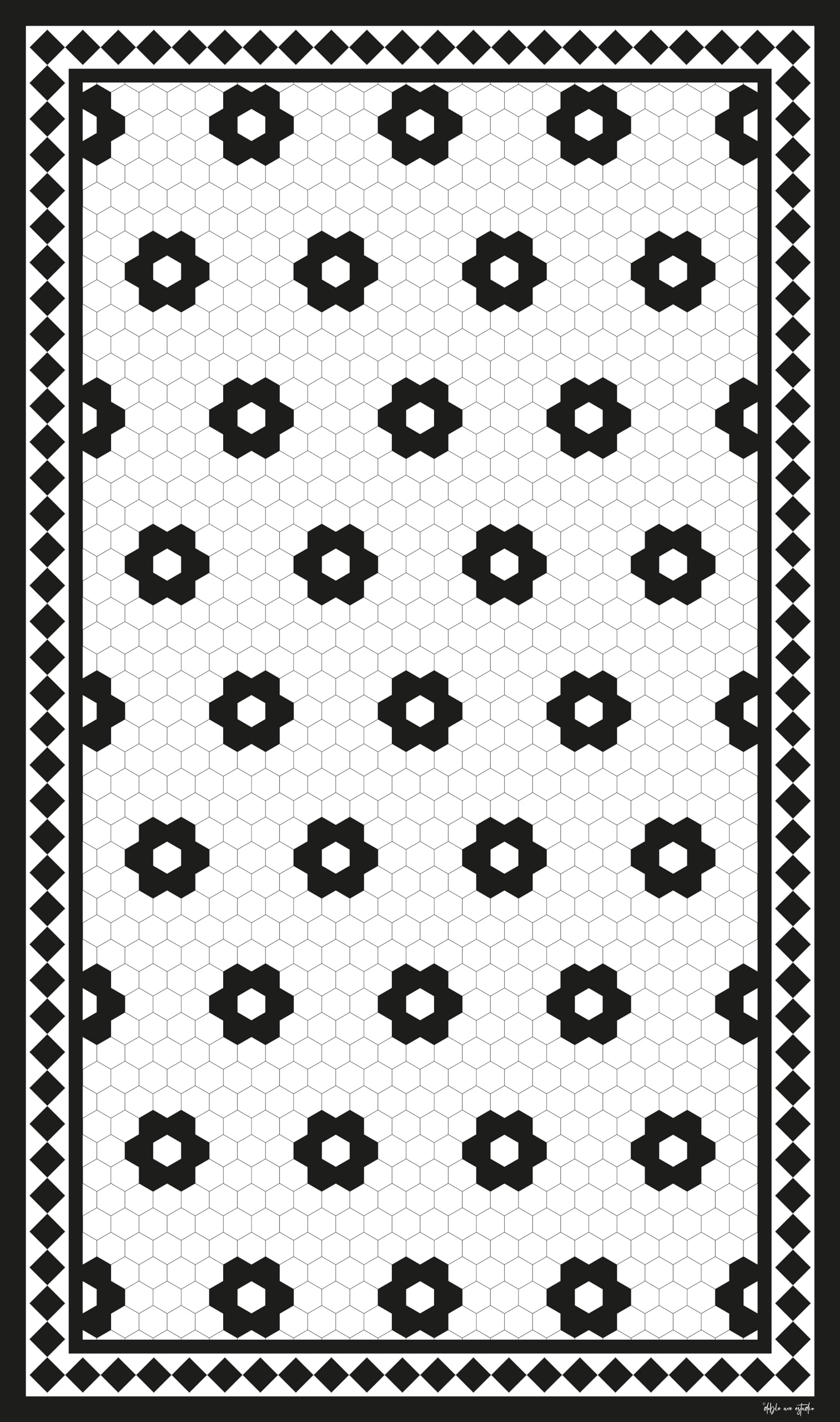 DobleUve Estudio Alfombra Vinílica Rosetas Negro | Color Negro | 140x200 cm | Alfombra Vinilo Salón | Alfombra Cocina Lavable | Suelo de Vinilo | Alfombra Cocina Lavable Antideslizante