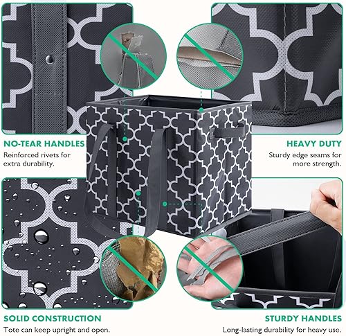 Miniatura 5 de WISELIFE - Paquete de 6 bolsas de compras lavables, plegables y reutilizables, canastas de almacenamiento grandes y resistentes al agua, color gris