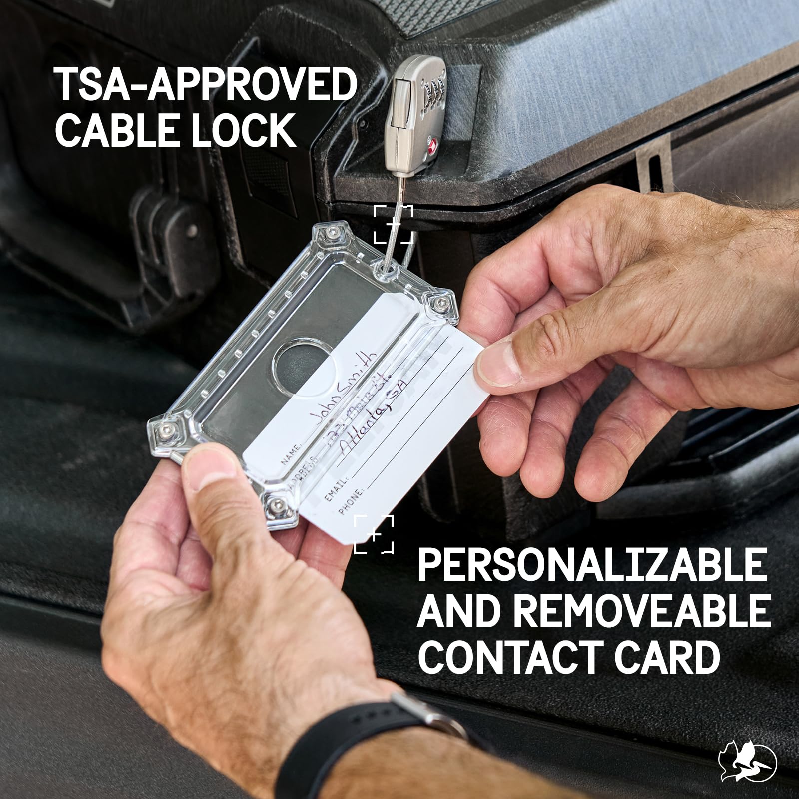 Pelican AirTag Tracker, lucchetto per bagagli, da viaggio, per valigie, con cavo approvato TSA, installazione AirTag in 2 pezzi, piastra in titanio grado 5, titanio spazzolato