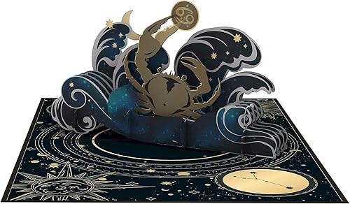 Miniatura 7 de iGifts And Cards Tarjeta desplegable de cumpleaños del zodiaco de cáncer, felicitación de horóscopo de astrología 3D con tarjeta de notas y sobre,