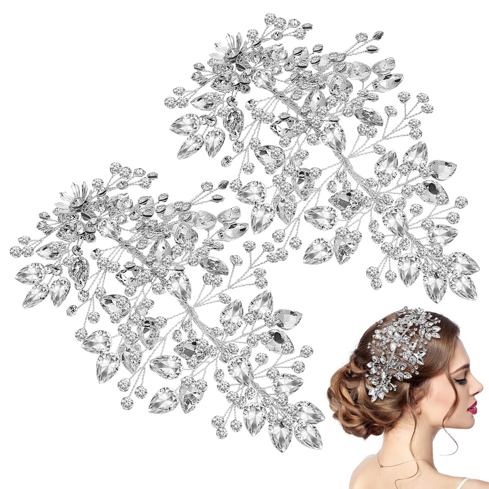 VANZACK 2 Stück Eleganter Haarschmuck Hochzeit Teiliges Strass Diadem Brautschmuck Stirnband Haarranke für Damen Funkelndes Kopfschmuck Accessoire für Braut und Festliche Anlässe