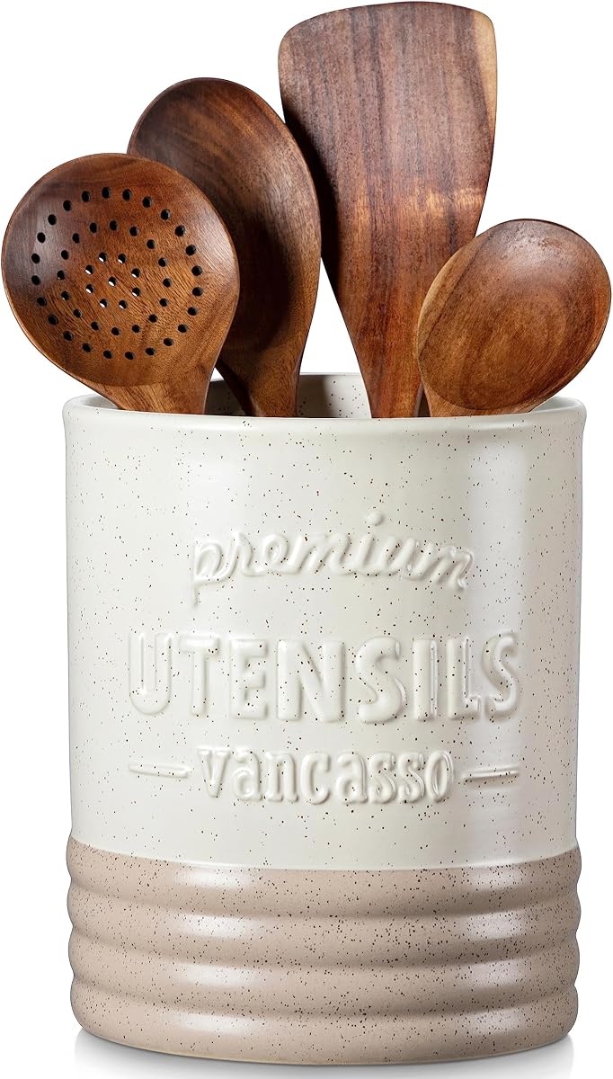 vancasso Sabine - Soporte para utensilios de cerámica, 7.2 pulgadas, color crema mate