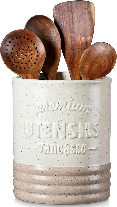 vancasso Sabine - Soporte para utensilios de cerámica, 7.2 pulgadas, color crema mate