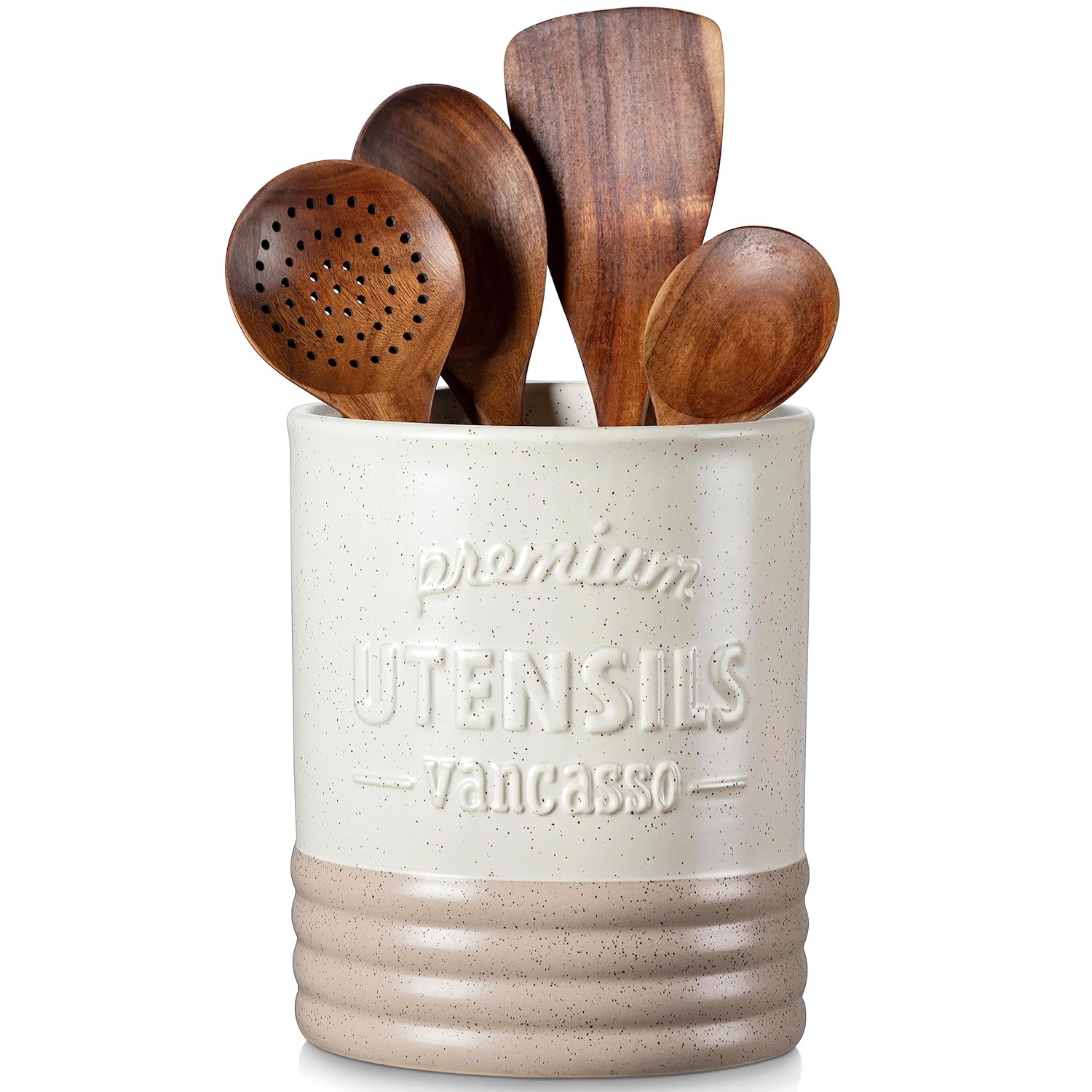 vancasso Sabine Utensil Holder 7 2 Large Utensil Crock for Kitchen Counter Ceramic Utensil Crock Storage Matte Cream-Colored