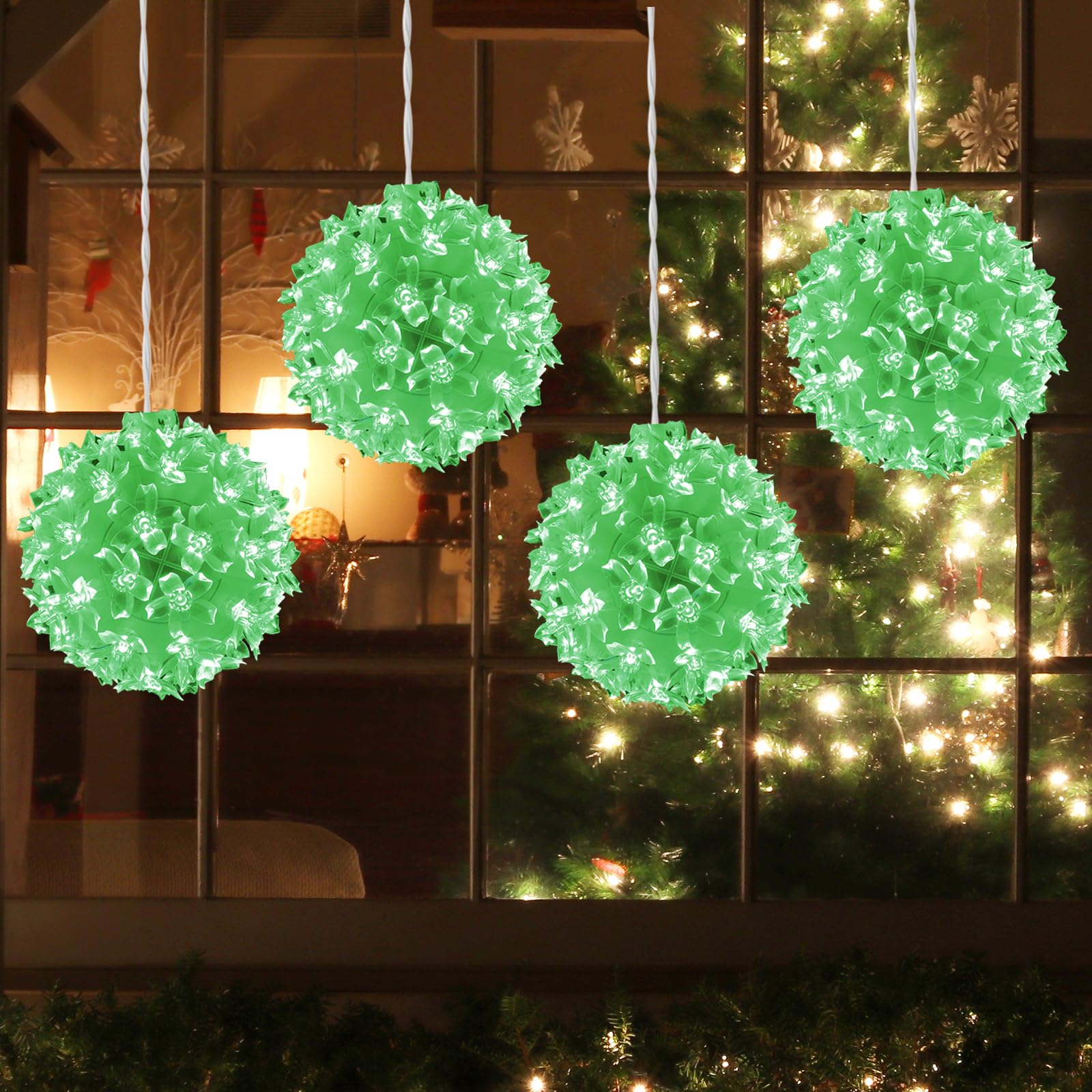 TWINGLEHOME Twinkling Sphere Light,Sphere Ornament LED Christmas Lights, Indoor or Outdoor Décor for Christmas Decoration - 4.2 Inch (4X50LED) - Green