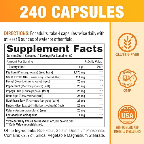 Miniatura 2 de Vitamin World Limpieza de colon - 240 cápsulas, desintoxicación intestinal con cáscara de psyllium, senna, probióticos, fibra dietética y mezcla de