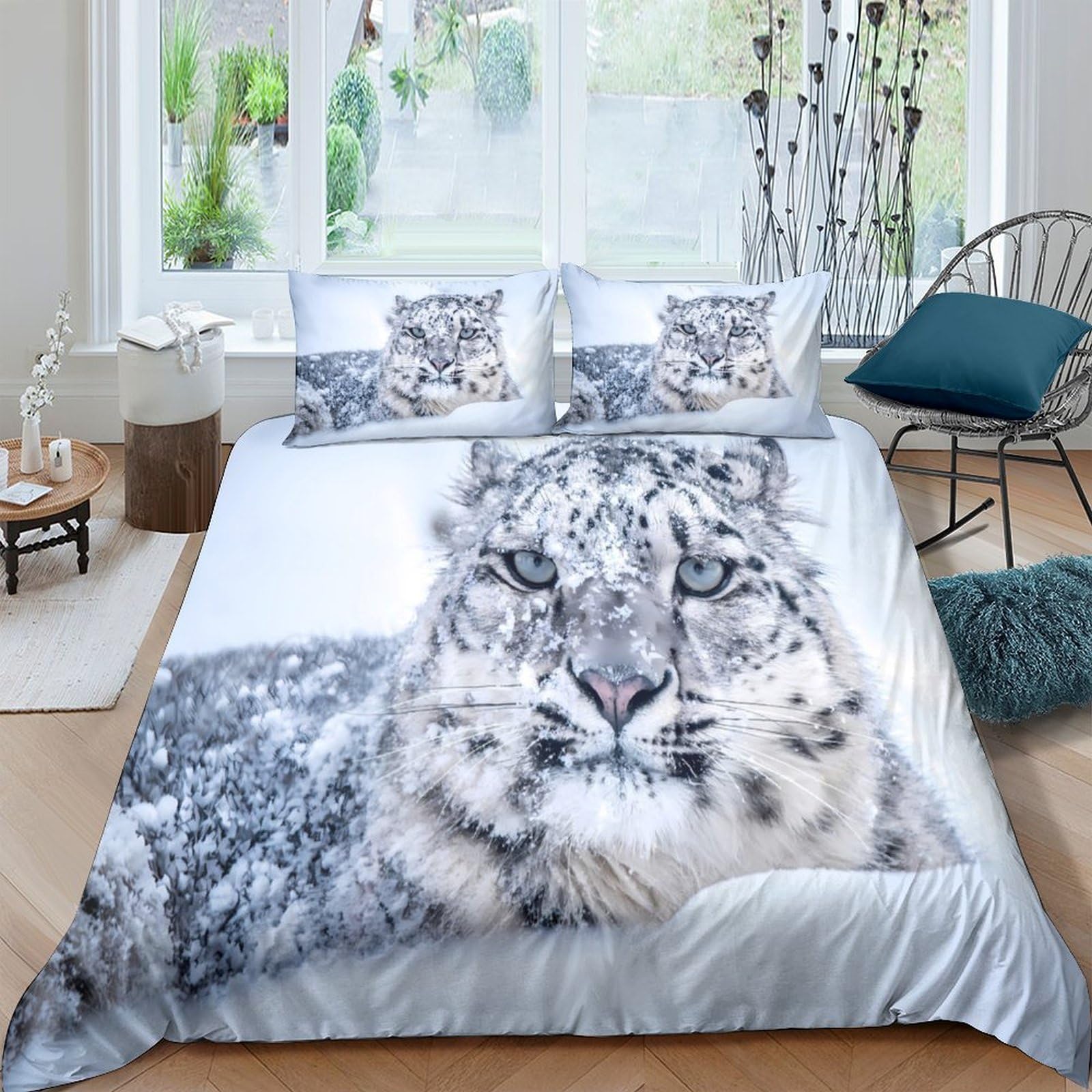 Ctjqhvkz Style-10 3D Printed Snow Leopard Fitted Sheet Microfiber Soft Breathable Wild Cat Mattress Cover For Bedroom Guest Room Decor Single（135X200cm）