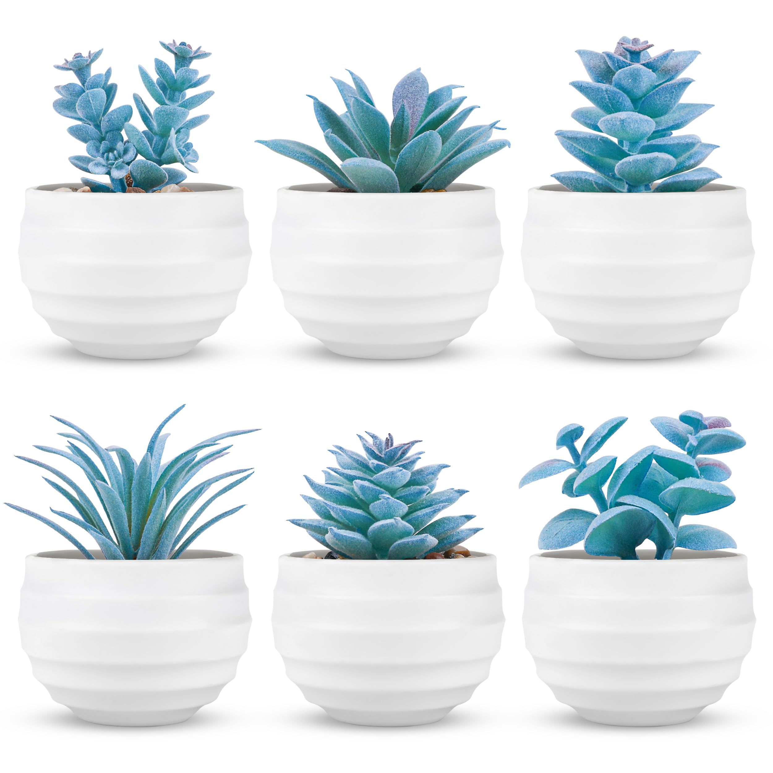Der Rose 6 Pack Blue Fake Succulents Small Plants for Blue Room Decor