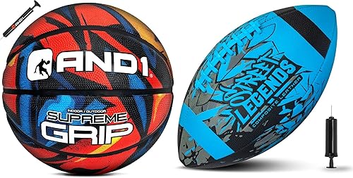 Miniatura 1 de AND1 Paquete de fútbol juvenil Basketball & Street Legends (1) Tamaño reglamentario oficial 7 Baloncesto de goma, (1) fútbol juvenil de cuero