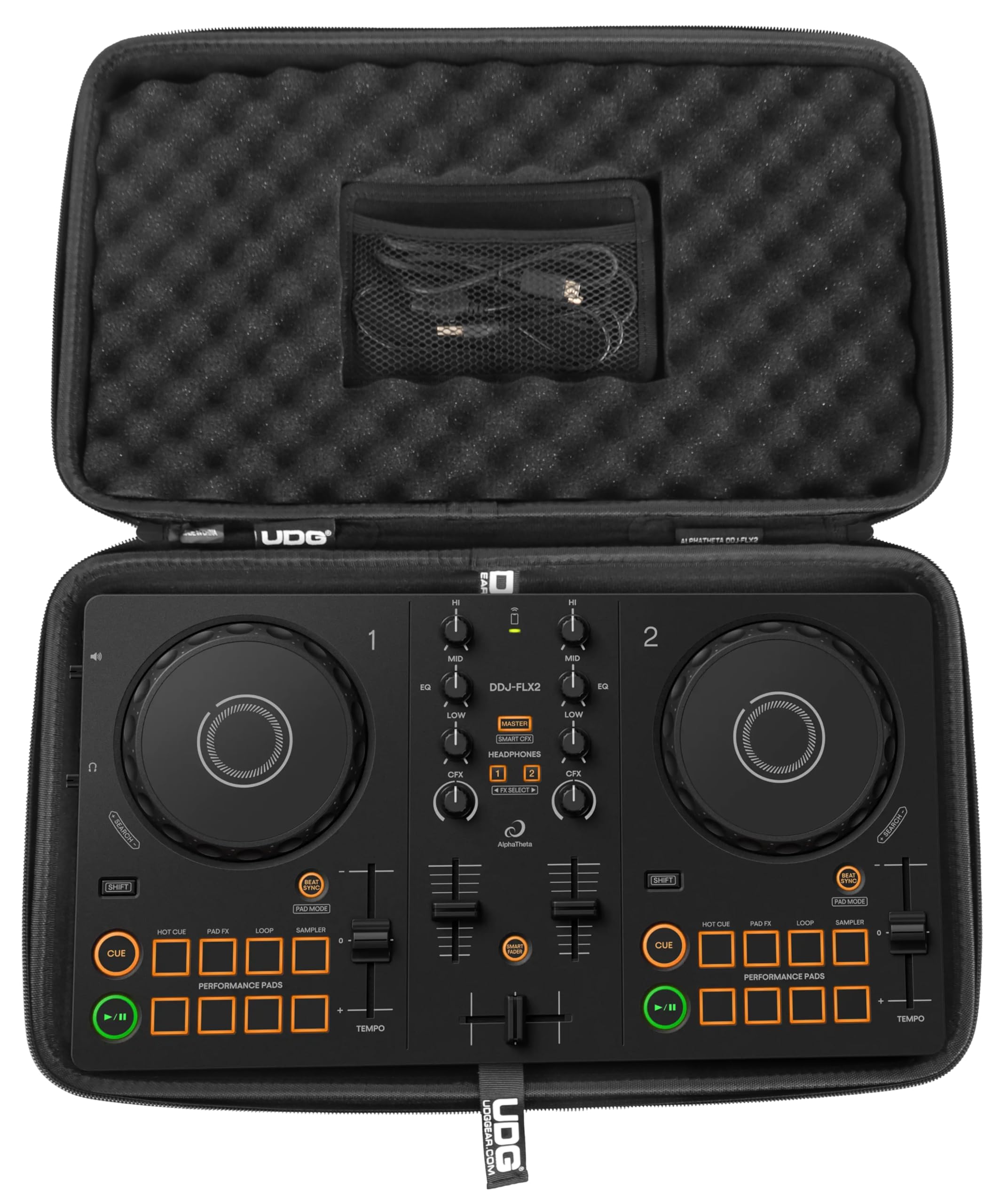 UDG Creator Hardcase AlphaTheta DDJ-FLX2, Schwarz (U8331BL) | Formgepresste EVA-Schale; präzise geschnittener Schaumeinsatz; wasserabweisendes Nylon; tourgerecht
