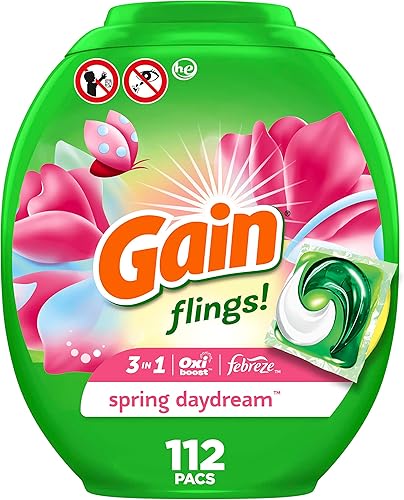 Gain flings Laundry Detergent Soap Pacs HE Compatible 112 ct Long Lasting Scent Spring Daydream