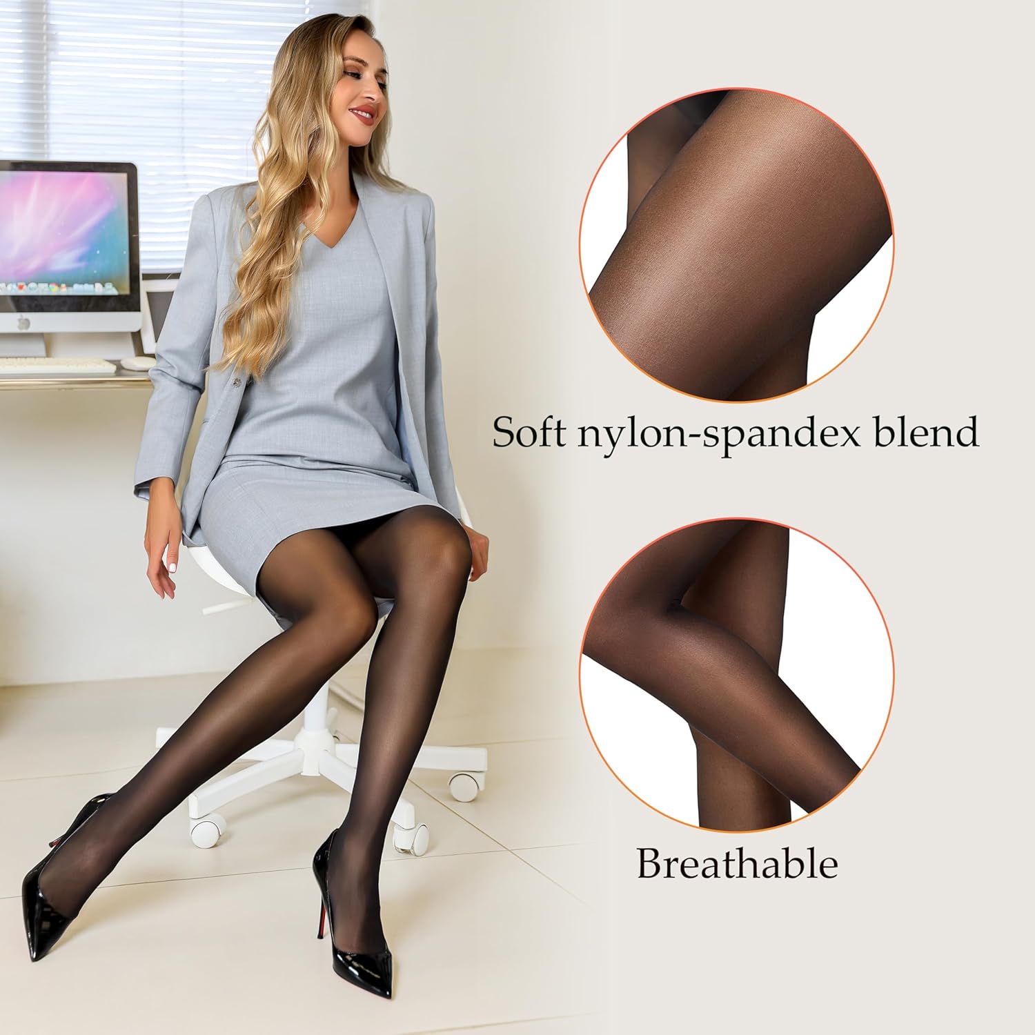 Sheer Black Pantyhose for Women – High Waist Tights with Tummy Control, Anti-Chafing Sheer Leggings - Image 2