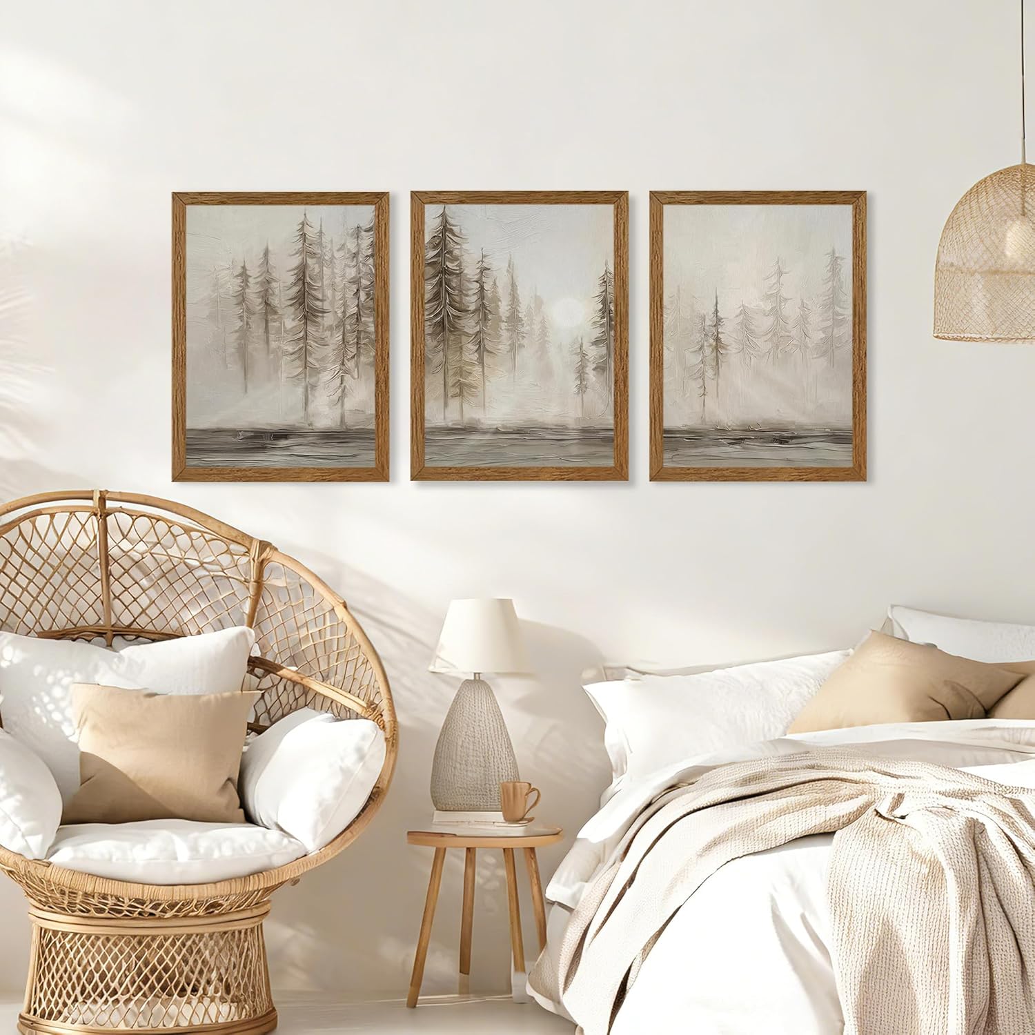 Urmoya 3 Pieces Abstract Forest Tree Canvas Wall Art, Grunge Landscape Tree Wall Decor, Modern Art Decorative Nordic Painting Picture Prints for Living Room Hallway Office 12x16 In Wood Framed