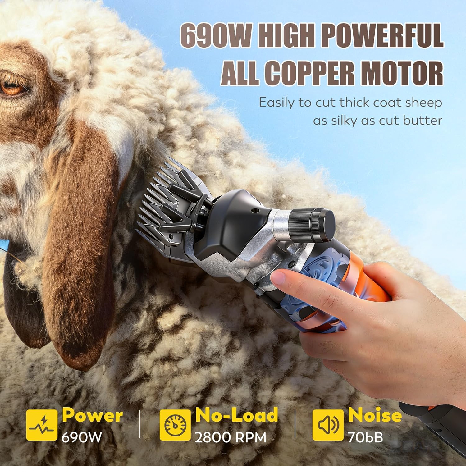 CGOLDENWALL Tosatrice Professionale per Pecore Elettrica 690W 2400RPM, 6 Regolazioni di Velocità, con Cavo di Alimentazione da 5 Metri, per Pecore Alpaca Capre - Olio Lubrificante Incluso