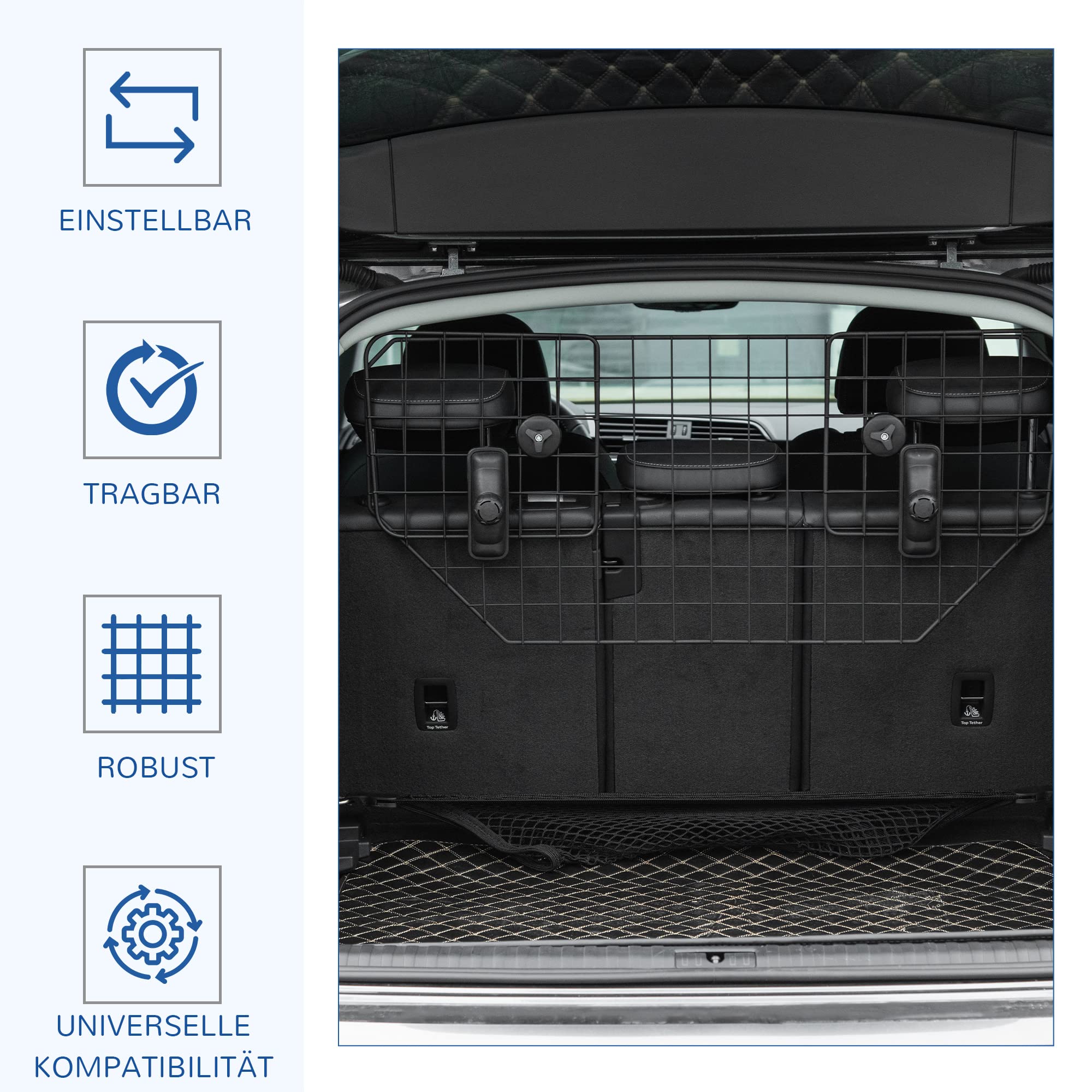 PawHut Hundeschutzgitter Universal Kofferraumgitter Autoschutzgitter Hundegitter verstellbar Trenngitter Metall Schwarz (90-120) x 40,5 cm