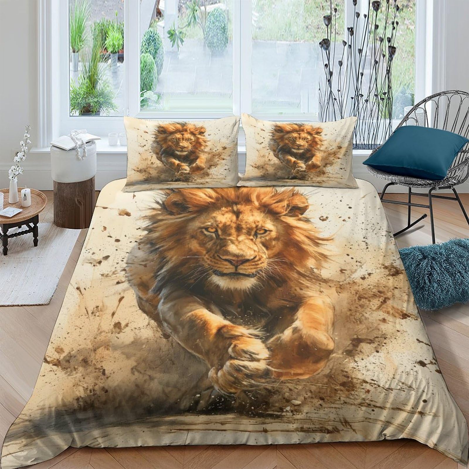 Nraopevvd Style-3 Lion Duvet Cover Sets 3 Pcs Hotel Quality Quilt Cover Bedding Sets Bed Covers With Pillowcases With Zipper Closure Breathable Stylish Comforter Double（200X200cm）