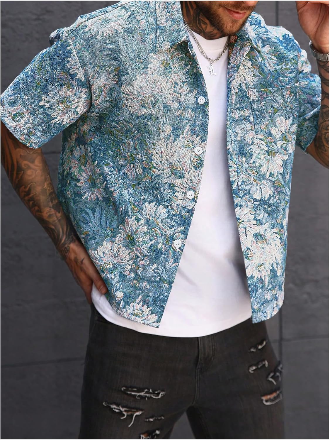 Men's Vintage Floral Print Shirt Vintage Button Down Short Sleeve Collared Hawaiian Shirts Vacation Tops - Image 5