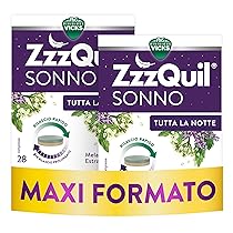 ZzzQuil Tutta La Notte Integratore Per il Sonno, Melatonina con Valeriana, Melissa e Vitamina B6, con rilascio prolungato di melatonina ed estratti botanici per 8 ore, 28 x 2 Compresse