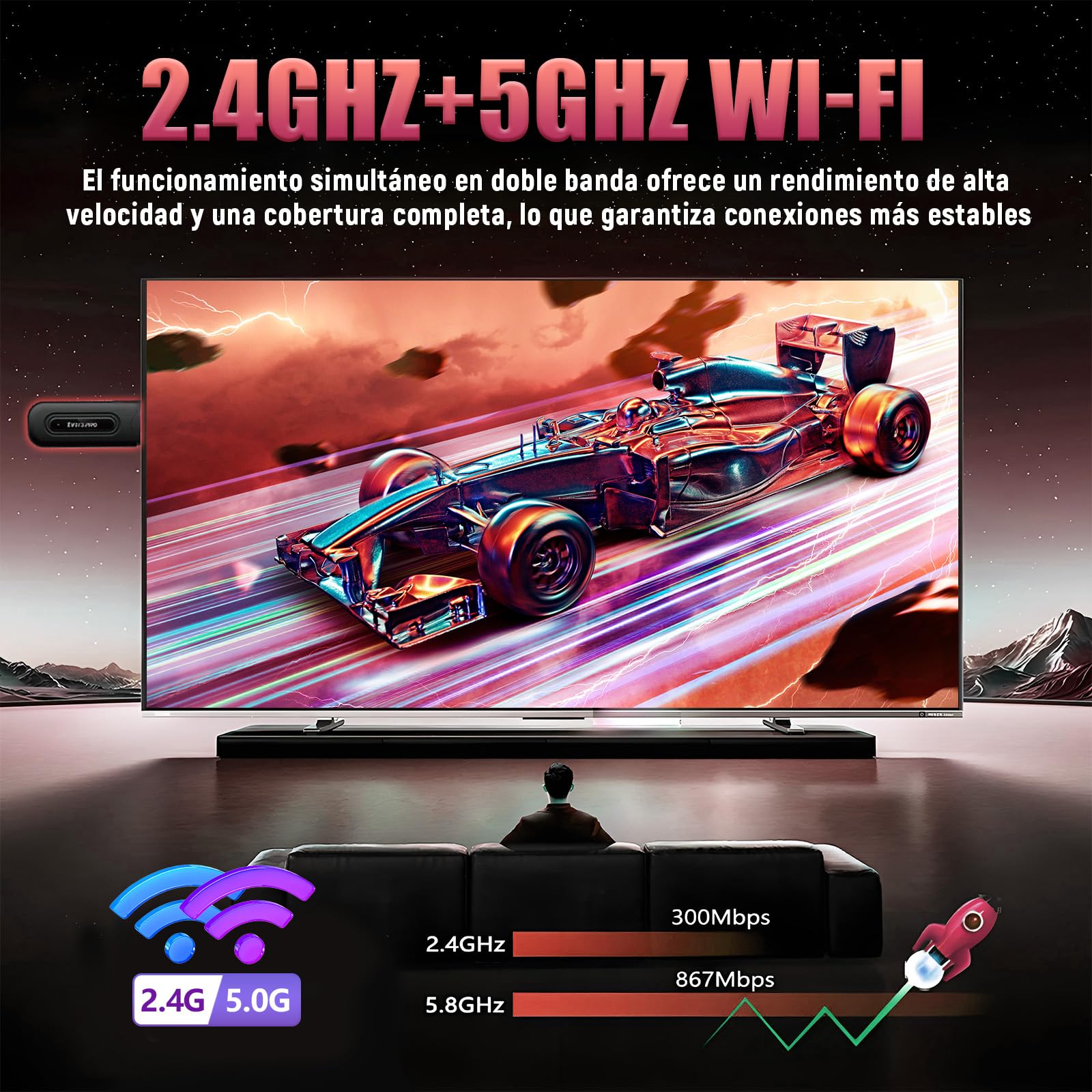 TV3 Pro Android 16.0 TV Stick, Stick Inteligente 4K HD para TV, H313 Quad-Core, WiFi 2.4GHz + 5GHz, Mando a Distancia por Voz Bluetooth, Dispositivo de TV por Internet Android para Hogar/Viajes