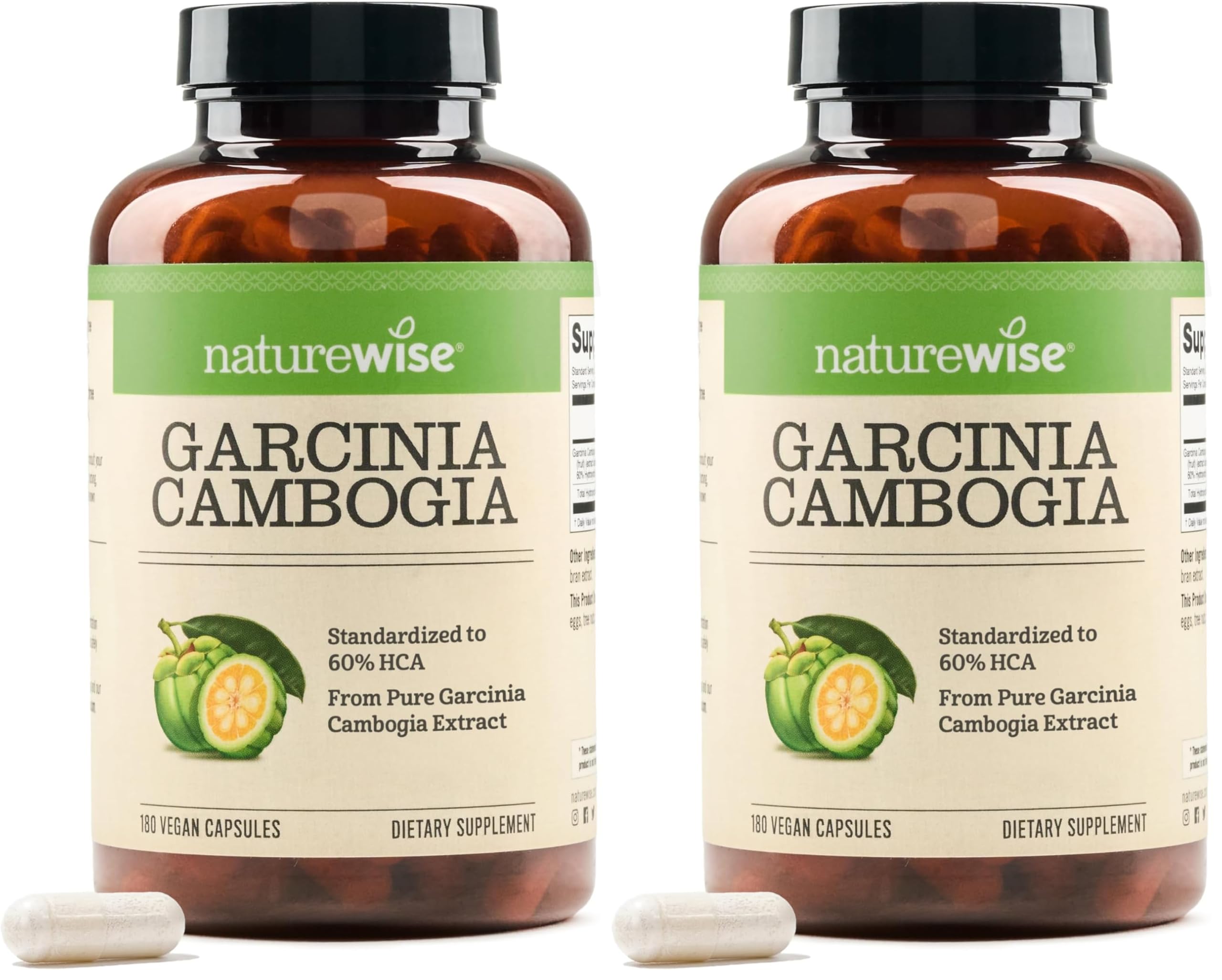 NatureWise Garcinia Cambogia - 60% HCA Concentration Extract,Natural Support for Weight Goals and Energy Levels - Vegan,Non-GMO,Gluten Free - 180 Capsules[2-6 Month Supply],(Pack of 2) 180 Count (Pack of 2)