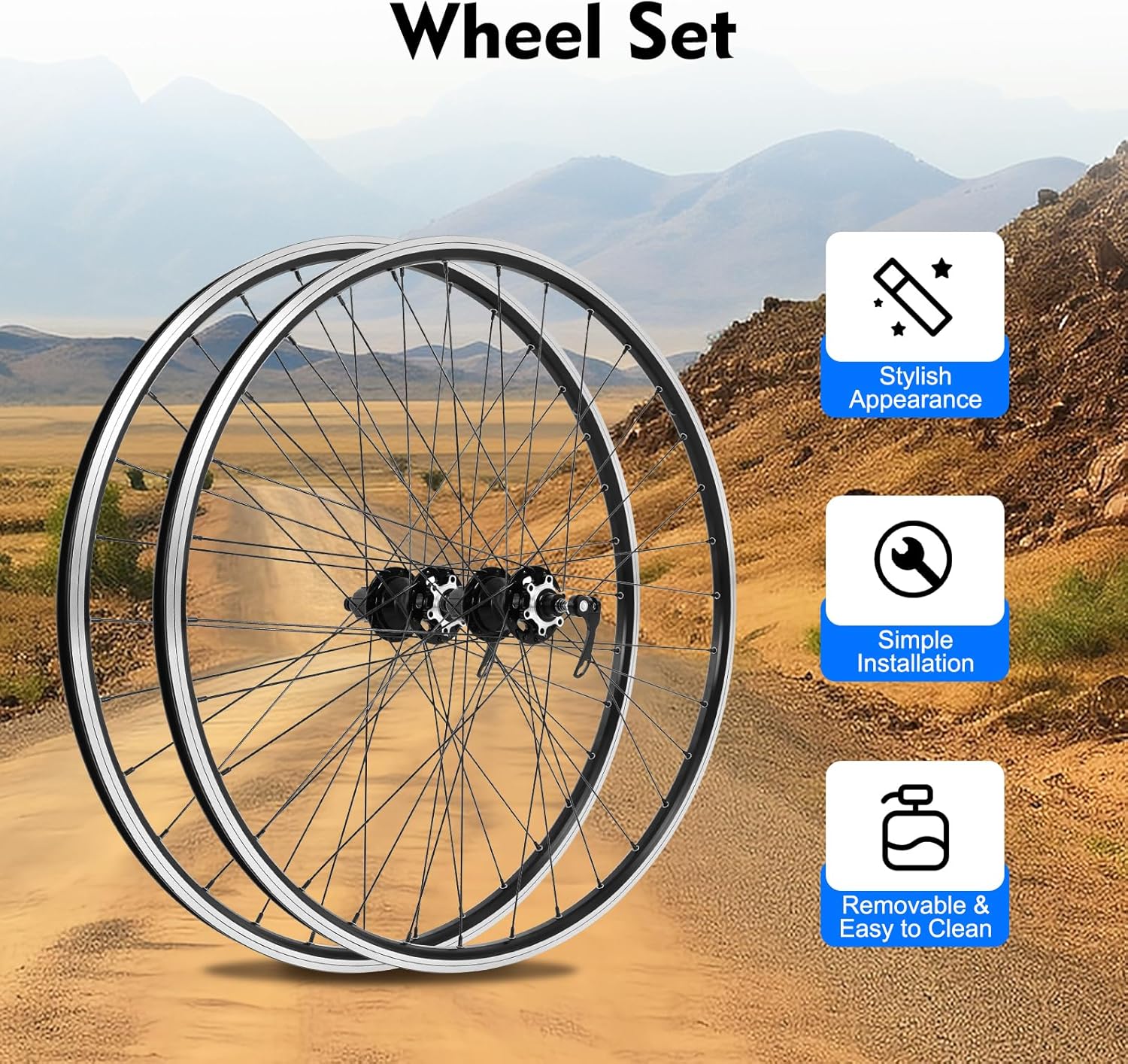 29 Inch Mountain Bike Wheelset, Aluminum Alloy Rim Disc Brake MTB Wheelset, Quick Release Front Rear Wheels Black Bike Wheels for Bikes with a Front Opening Gearr