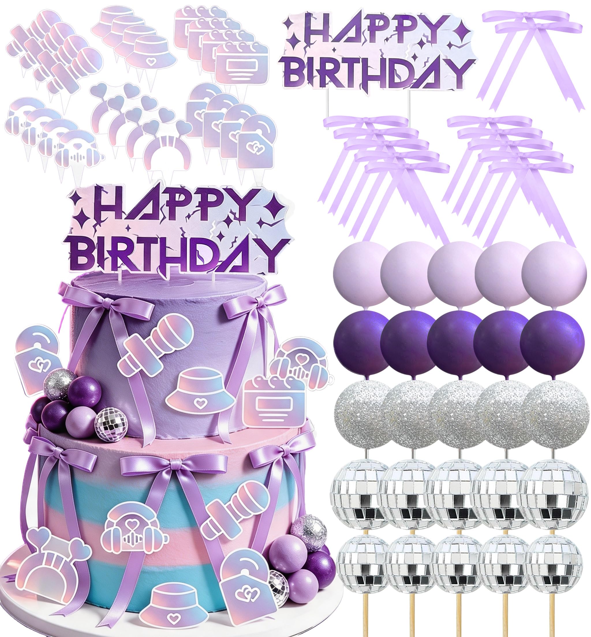 Purple Disco Ball Cake Topper Singer Stars Birthday Cake Decorations
