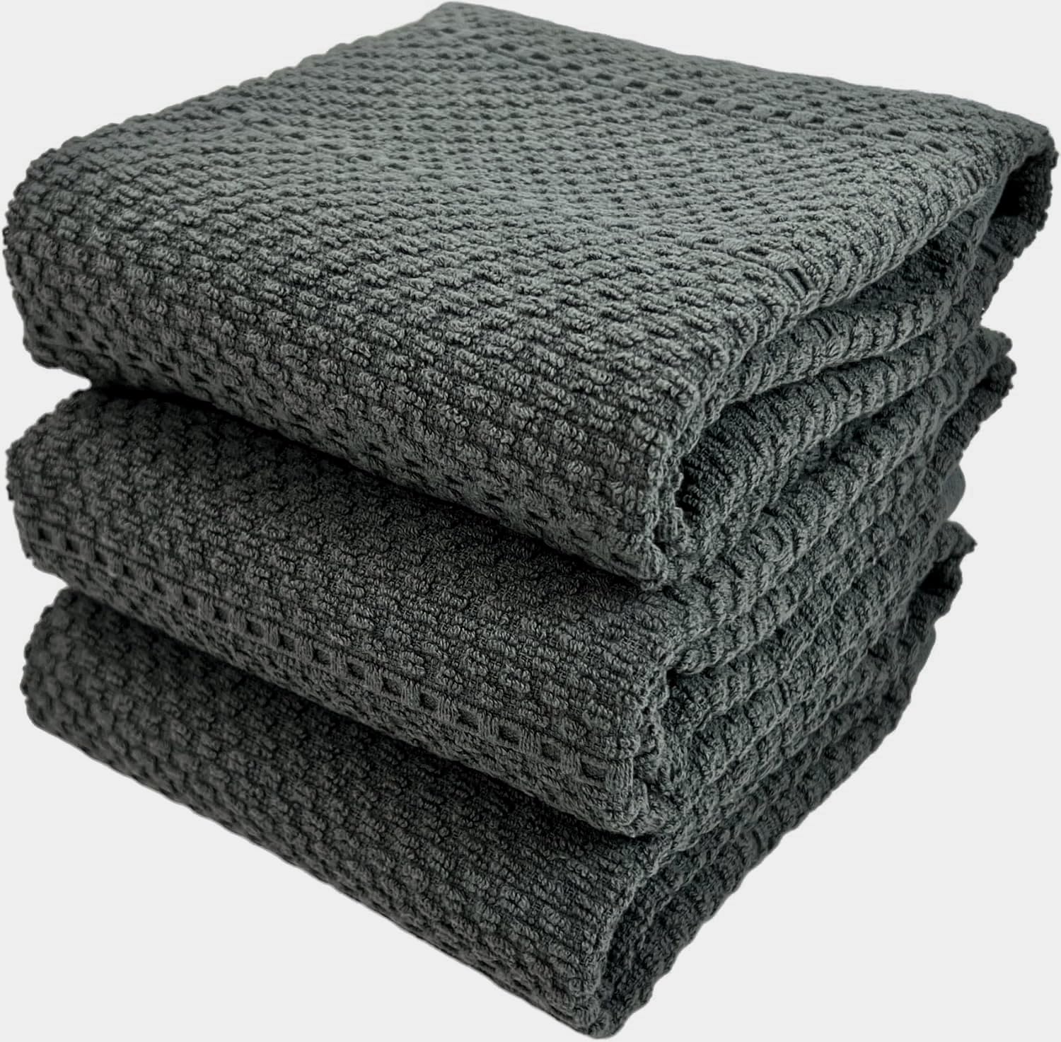Dark Grey Gray Kitchen Hand Dish Towels: Oversized 28" x 18",100% Cotton Cloth Soft Cleaning Drying Absorbent Textured Design, Set of 3 Multipurpose for Everyday Use (Dark Grey)