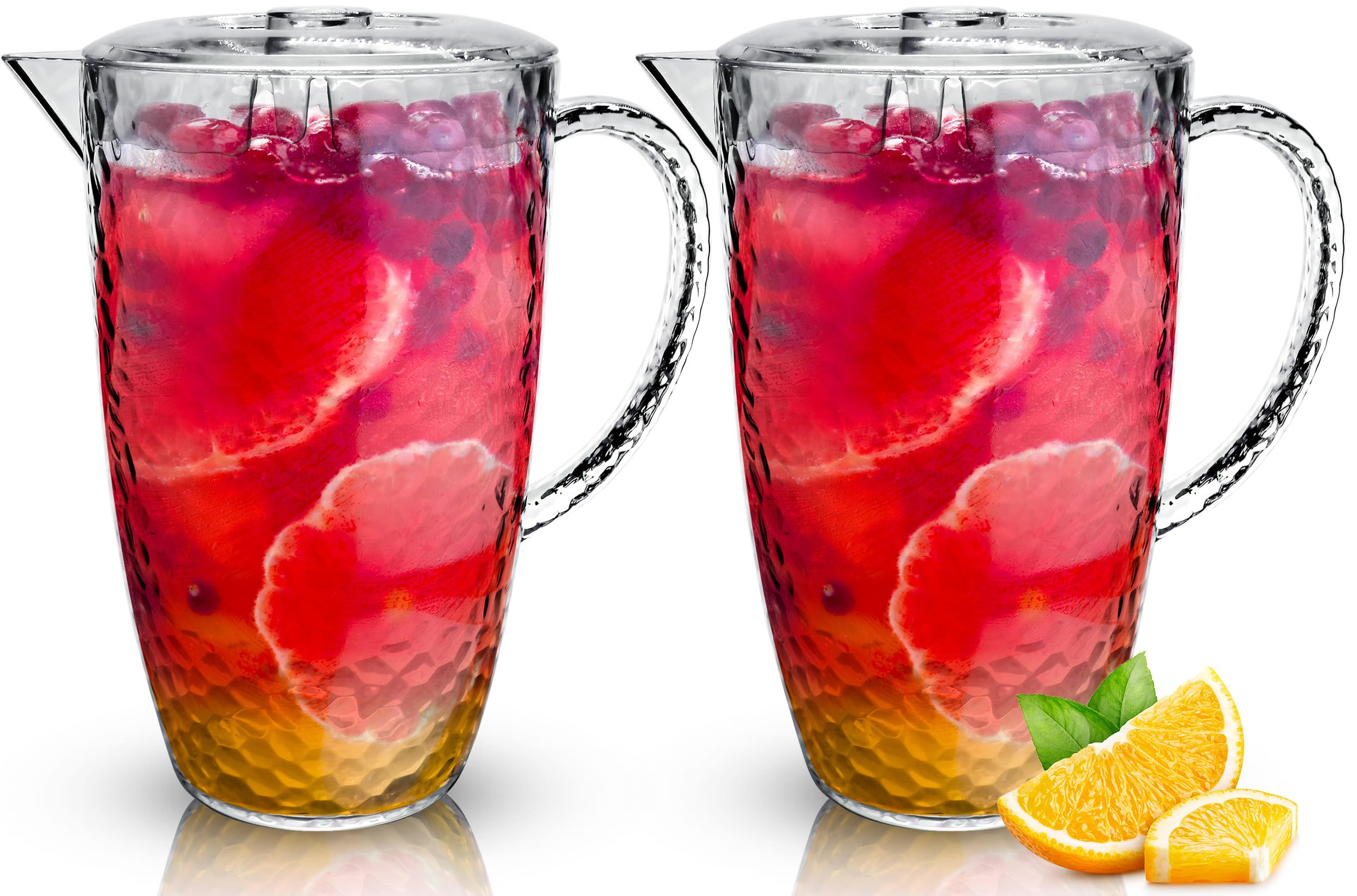Clear Plastic Jugs 2 Litre - 2 Pack Plastic Jug with Lid and Vented Spout, Large Pitcher Jug for Picnics, BBQ, Cocktails, Indoor/Outdoor use, Water Jug