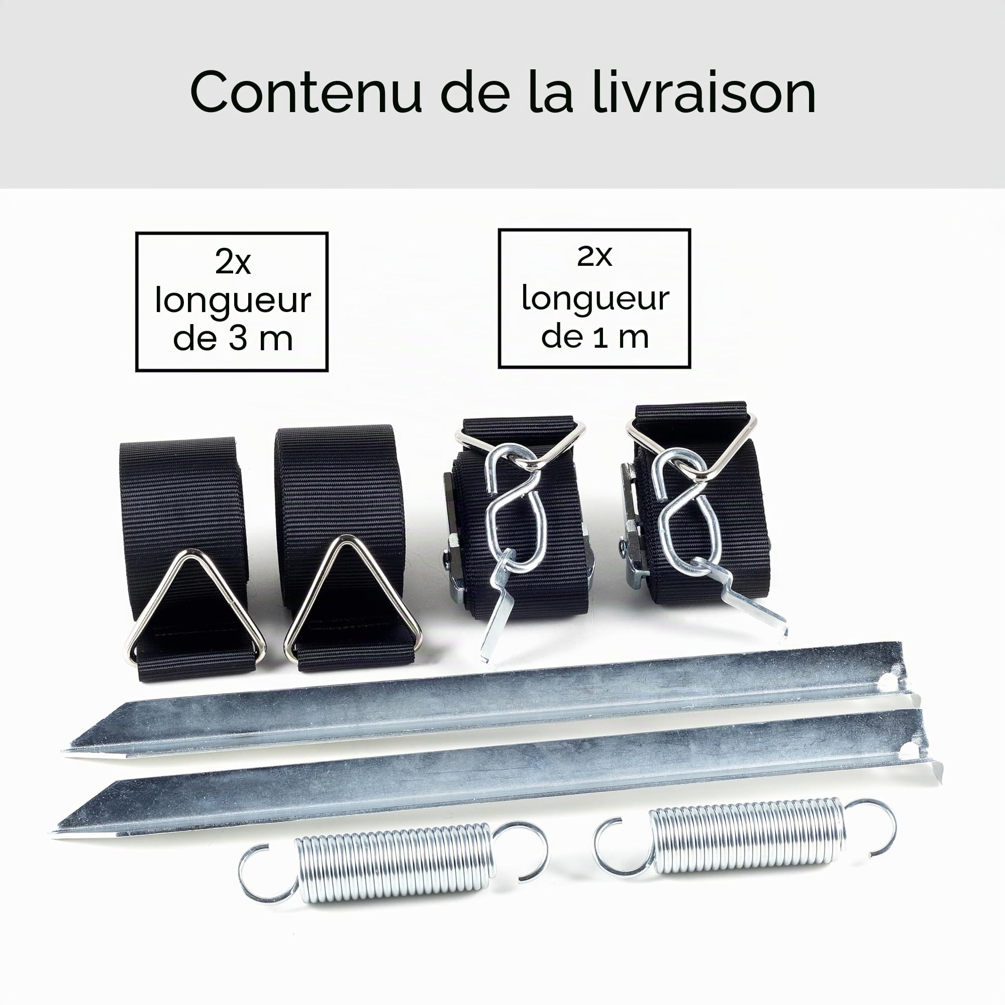 Stormband Kit de protection contre les tempêtes pour auvent et auvent de camping, accessoires de camping-car, 2 piquets, 2 sangles, 2 ressorts