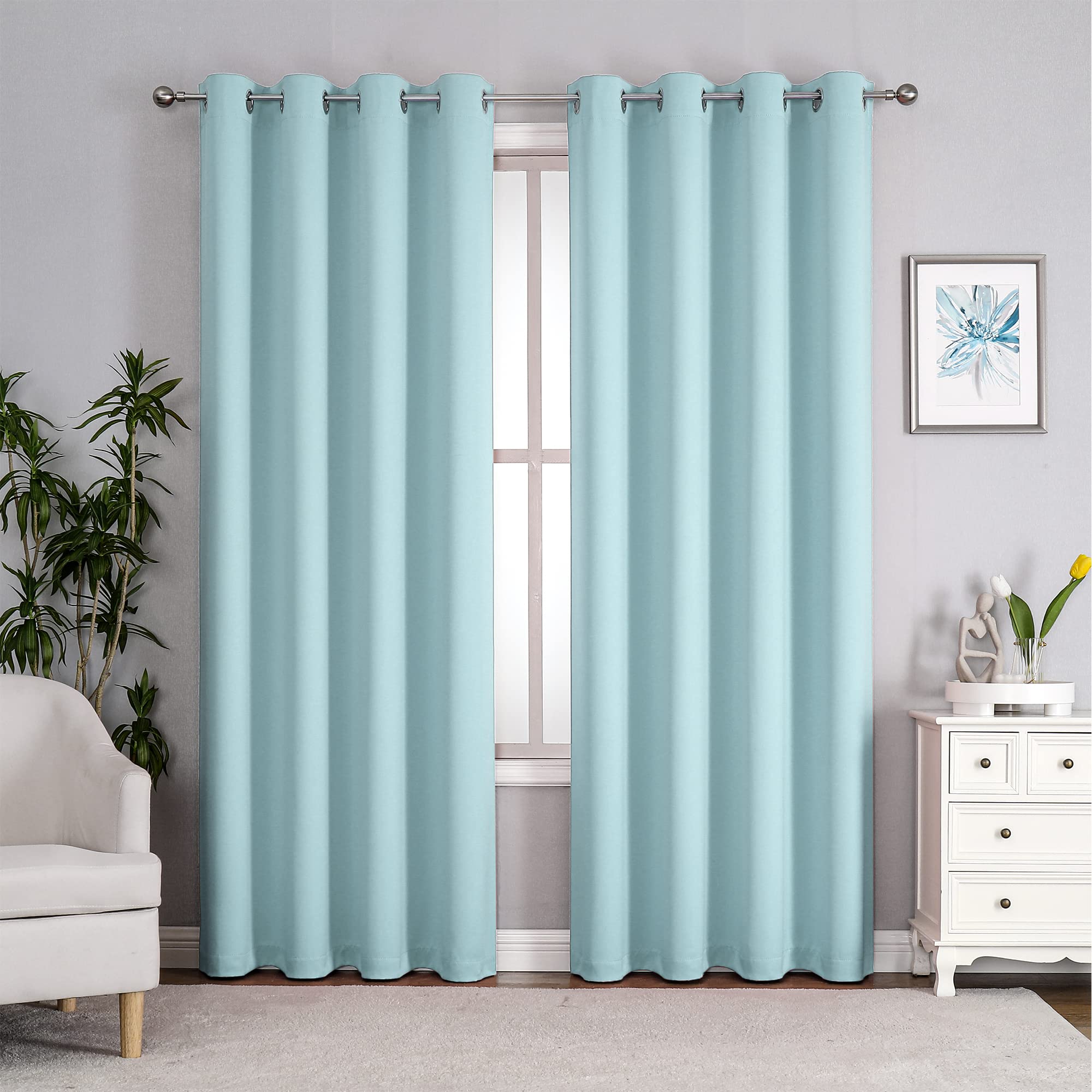 ZINCIN Grommet Aqua Curtains Blackout 84 Inch Length for Kids Bedroom 2 Panels Set Window Drapes Blocking Darkening Thermal Privacy Light Blue Curtains for Living Room Boys Girls Decor 52 x 45 Long