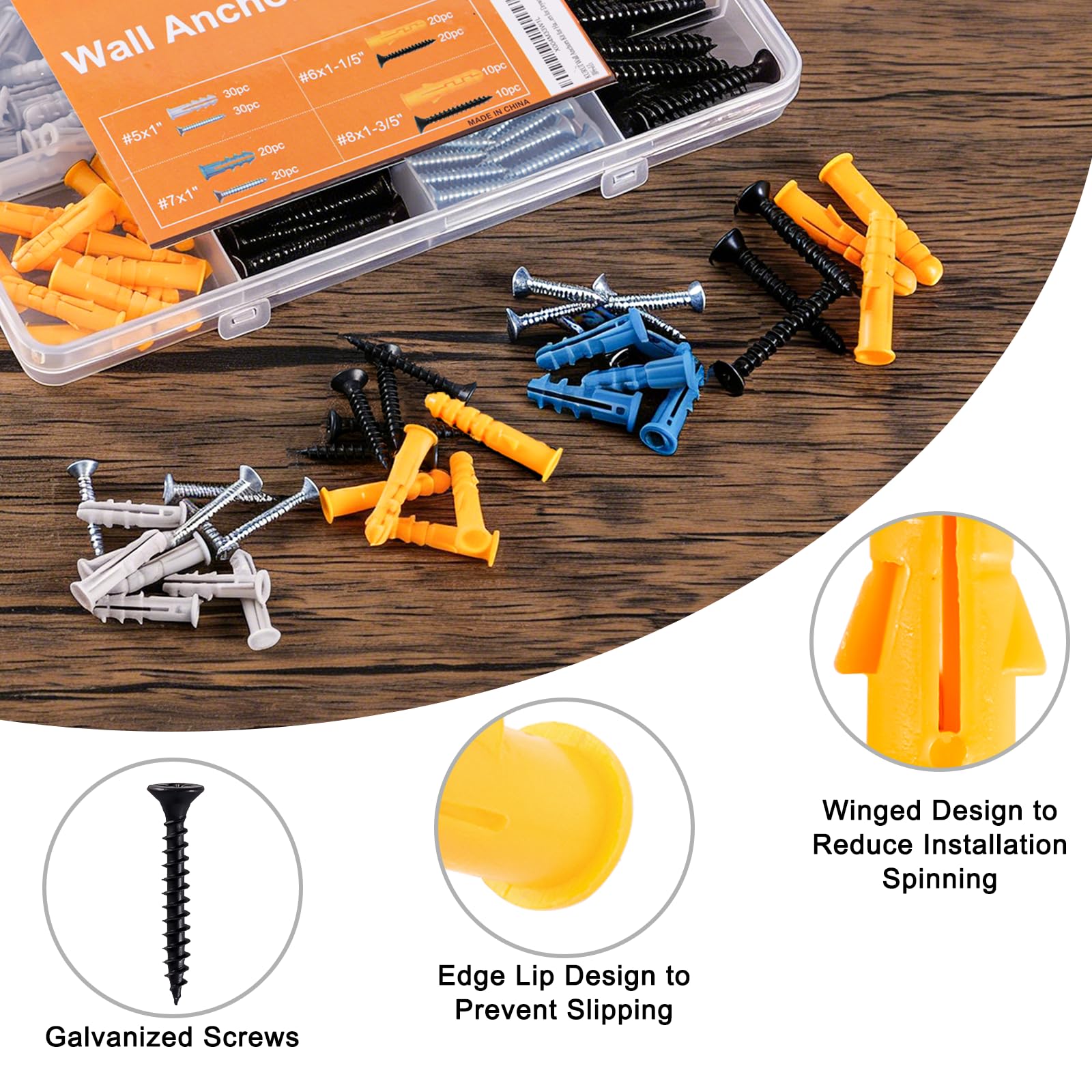 KURUI Drywall Anchors and Screws Assortment Kit, 160Pcs Dry Wall Anchors — Amazon image 6