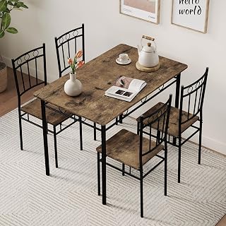 Vipbear 5-Piece Kitchen Dining Table Set for 4 - Rustic Brown Rectangular Table & Chairs, Small Space, Apartment Friendly