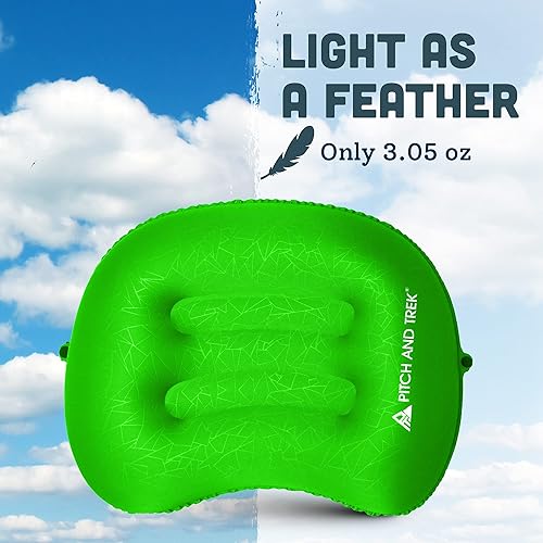 Miniatura 6 de Pitch and Trek Almohada de camping con funda extraíble, almohada inflable compacta portátil ultraligera para soporte lumbar y cuello, almohada