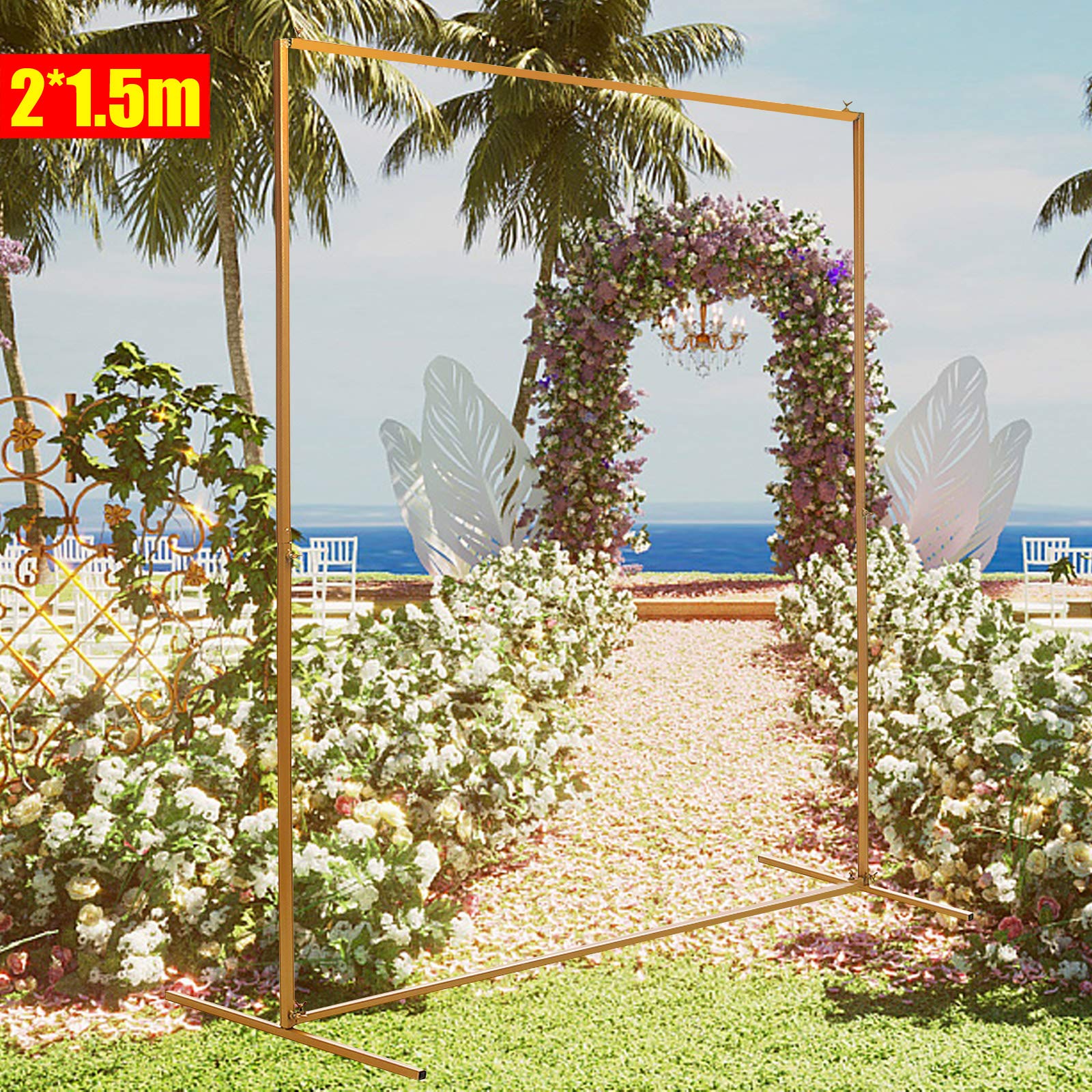 2 x 1,5 m - En métal doré - Pour porte de mariage - Décoration florale, mit Spurstange, fer