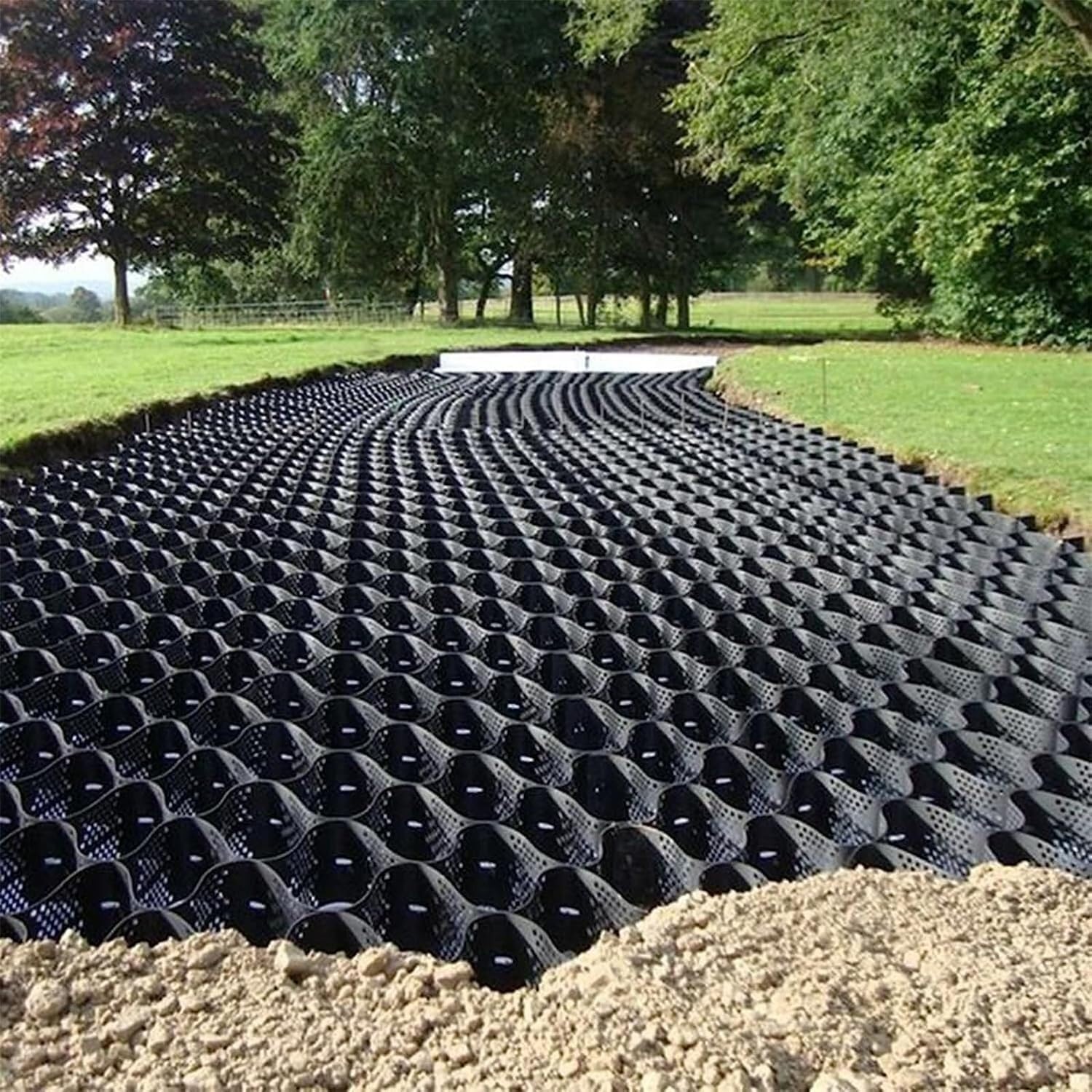 Perforowana siatka z czarnego żwiru, siatka o strukturze plastra miodu na żwir, wiele (5 x 9 m) - stabilizator podłoża Solut