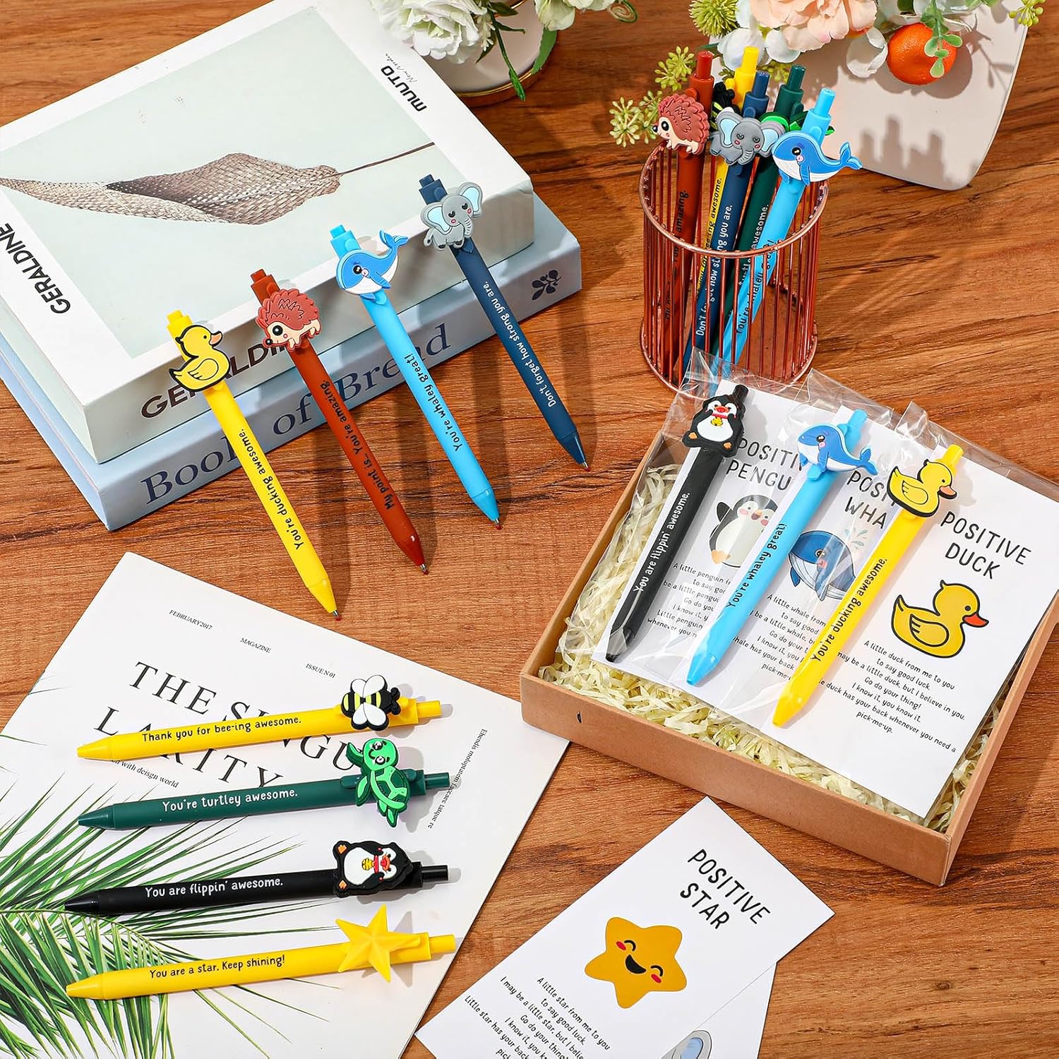 Landical 32 Set Positive Pens Gift Bulk Cute Funny Pen with Inspirational Card Employee Appreciation Day Gift for Office Employee Coworker Staff Teacher Student Classroom (Gentle) - Image 4