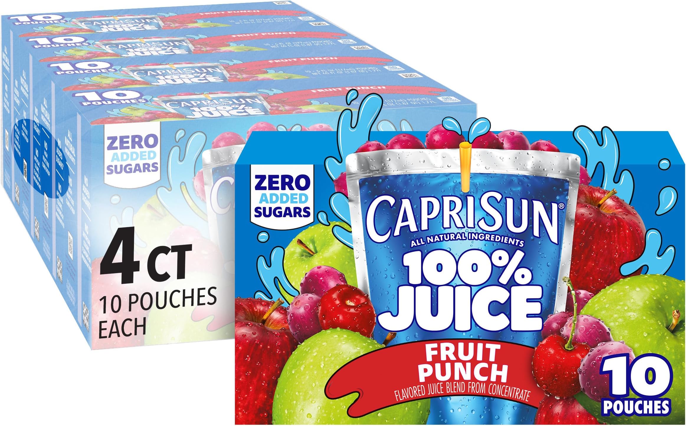 Capri Sun 100% Flavored Juice Blend, Fruit Punch, 60 Ounce (Pack of 4)
