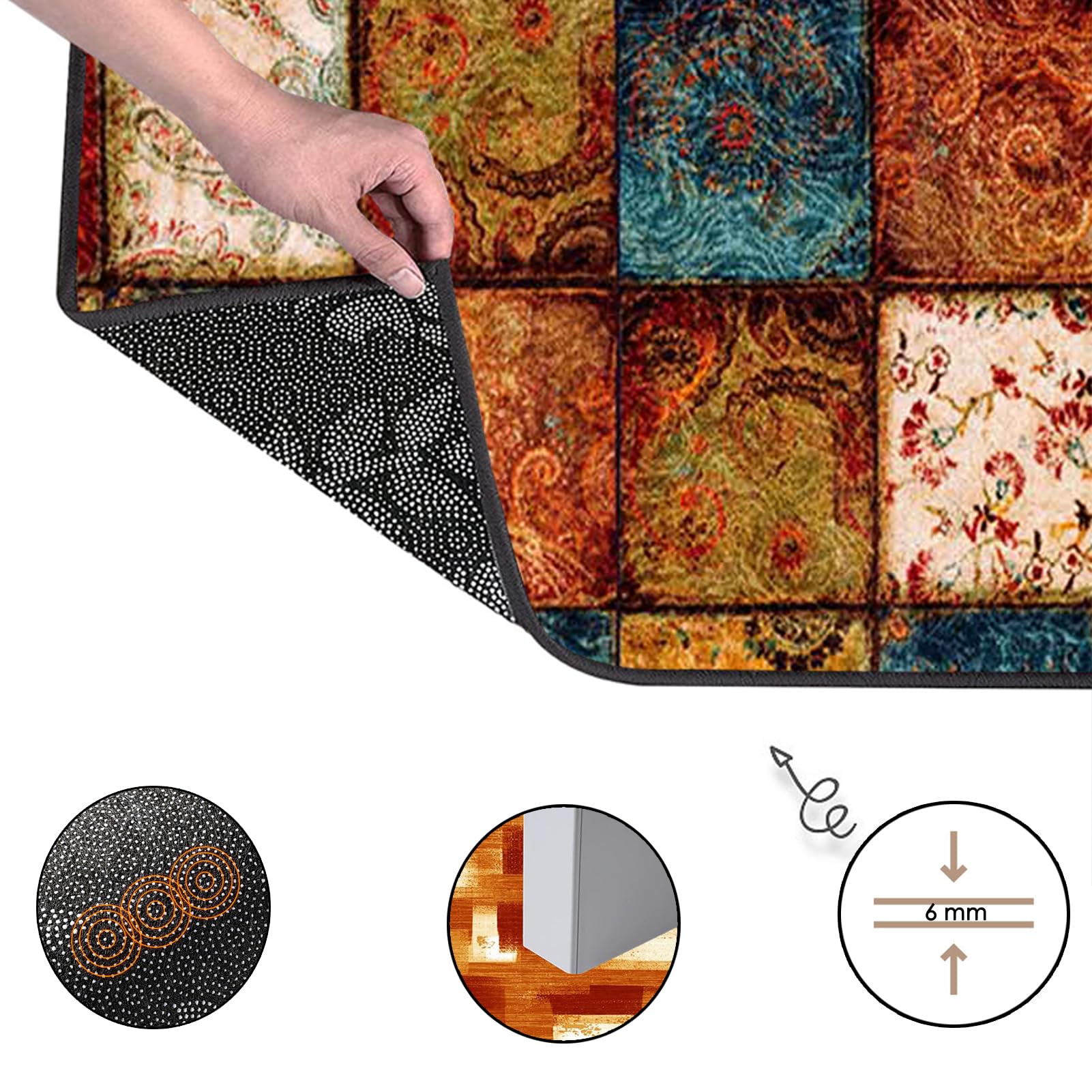 Teppich Läufer 70 x 240 cm Rutschfest Küchenteppich Teppichläufer Flur Vintage Küchenteppich Waschbar Rutschfest Fußmatte Lang Flur Teppich Meterware für Garten Küche Patio Flur Porch auf Maß