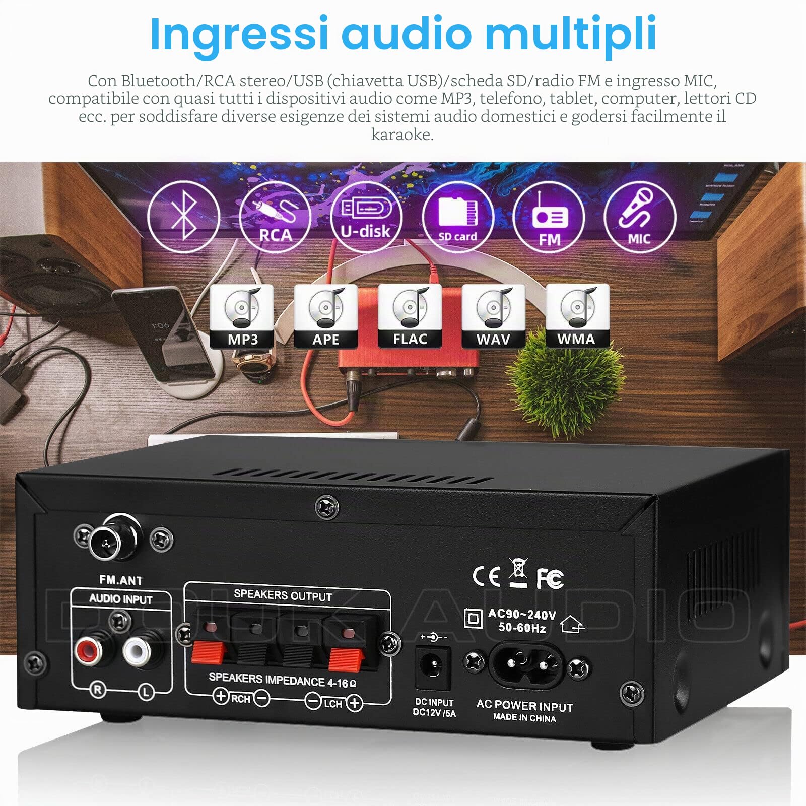 Nobsound AK45 Amplifier Bluetooth 2.0 Canali Amplificatore Stereo Ricevitore Car Amp MIC SD/USB Player FM Radio Karaoke per altoparlante casa/auto