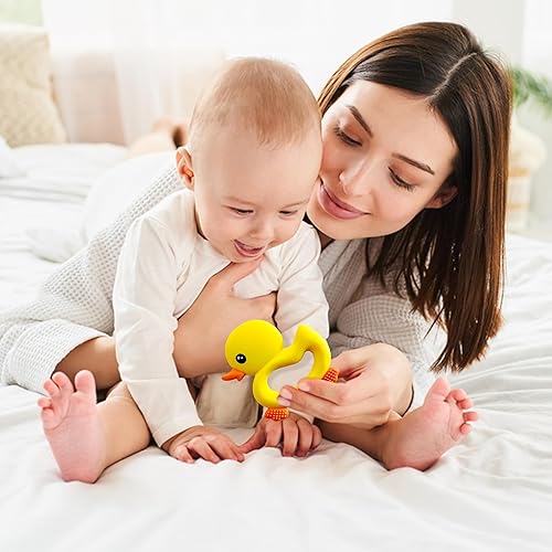 Miniatura 3 de BabyBite Juguetes de dentición para bebés, lindo mordedor de pato para juegos sensoriales y de desarrollo para bebés y niños pequeños, 100% silicona
