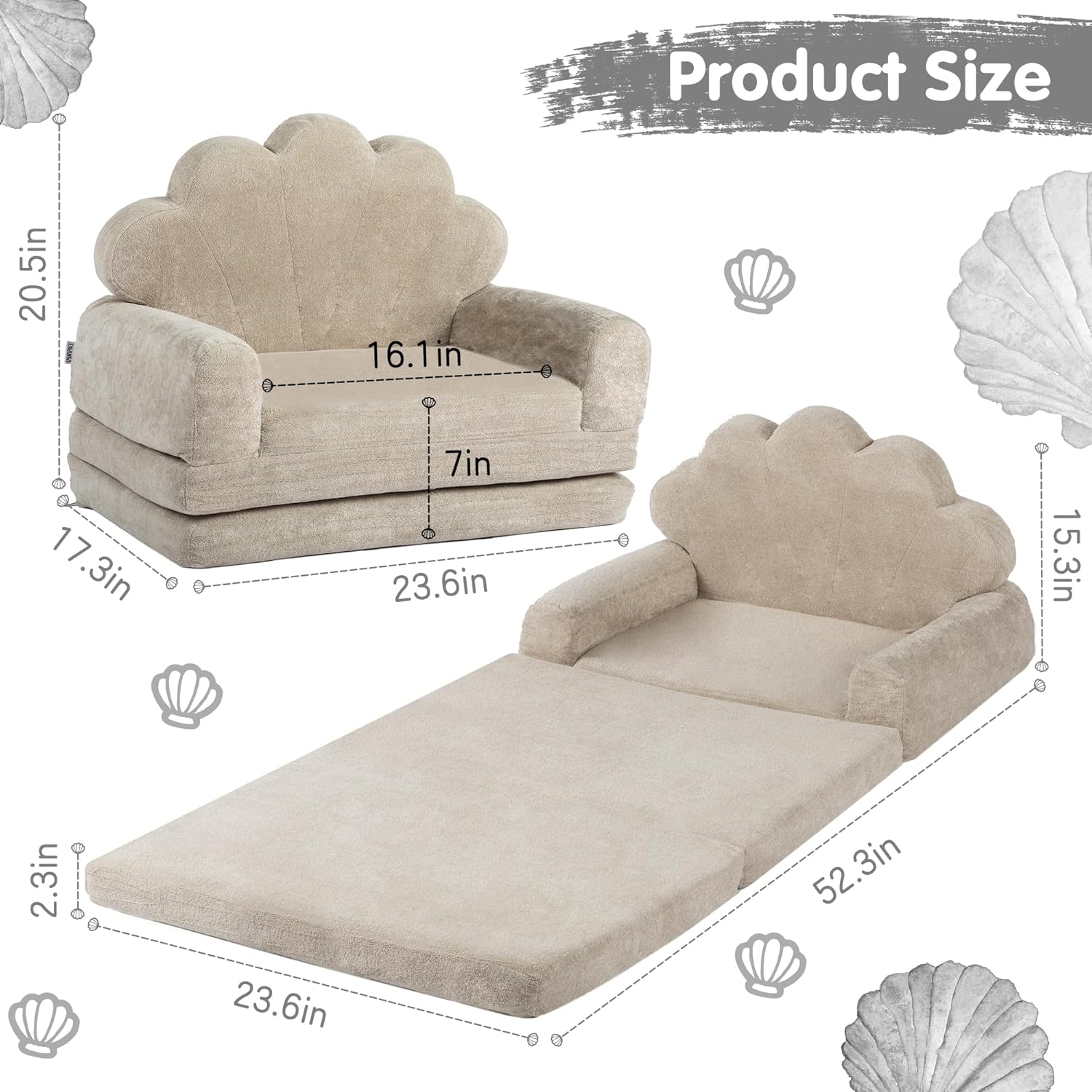 2-in-1 Kids Couch, Toddler Couch Fold Out, Comfy Toddler Chair, Convertible Kids Sofa to Lounger with Pocket and Removable Cover - Image 2