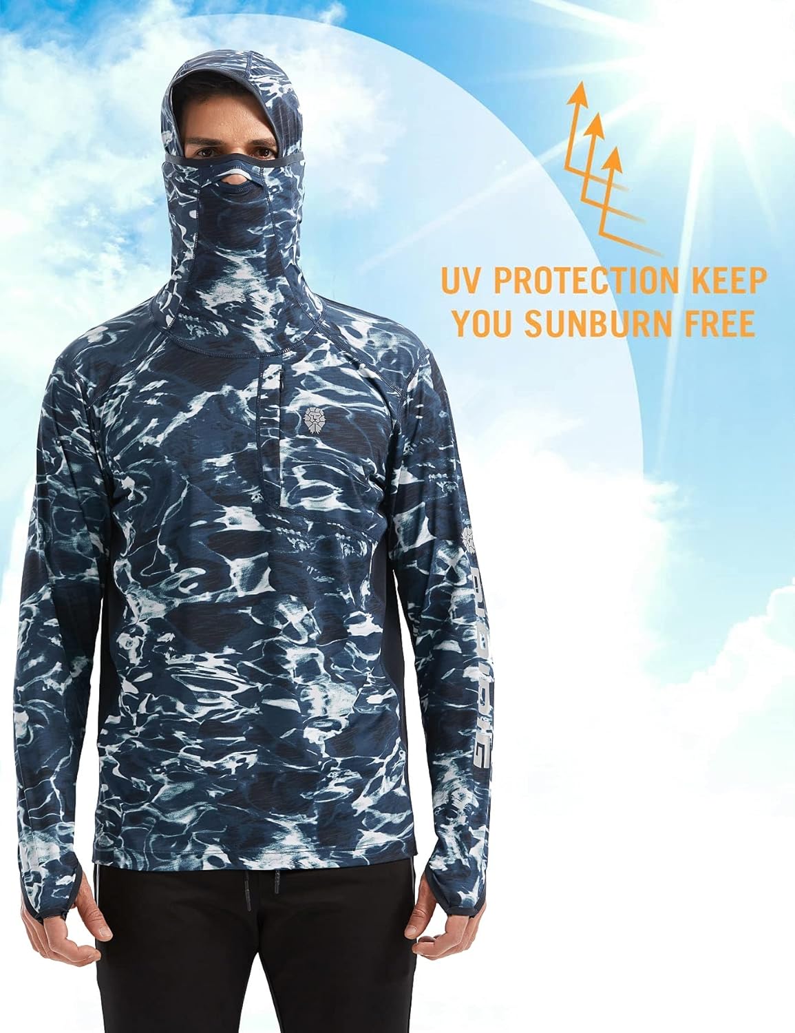 PIQIDIG Men's Sun Protection Hoodie Shirts UPF 50+ Long Sleeve Rash Guard Performance Athletic Running Hiking T-Shirt
