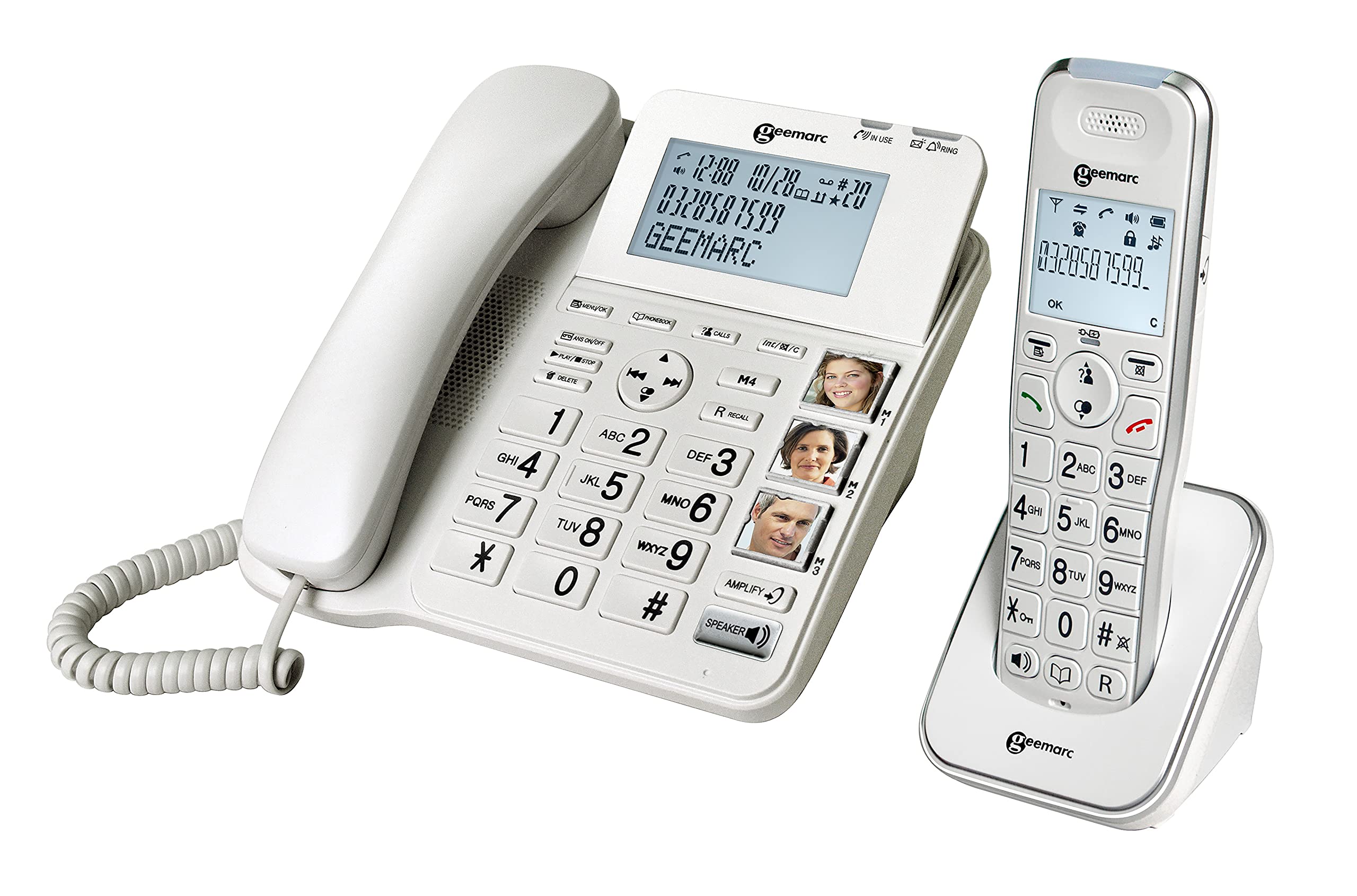 Geemarc Amplidect 295 Combi - Mobilitätshilfe für Senioren - Festnetztelefon mit Großer-Tasten-Tastatur - Weiß
