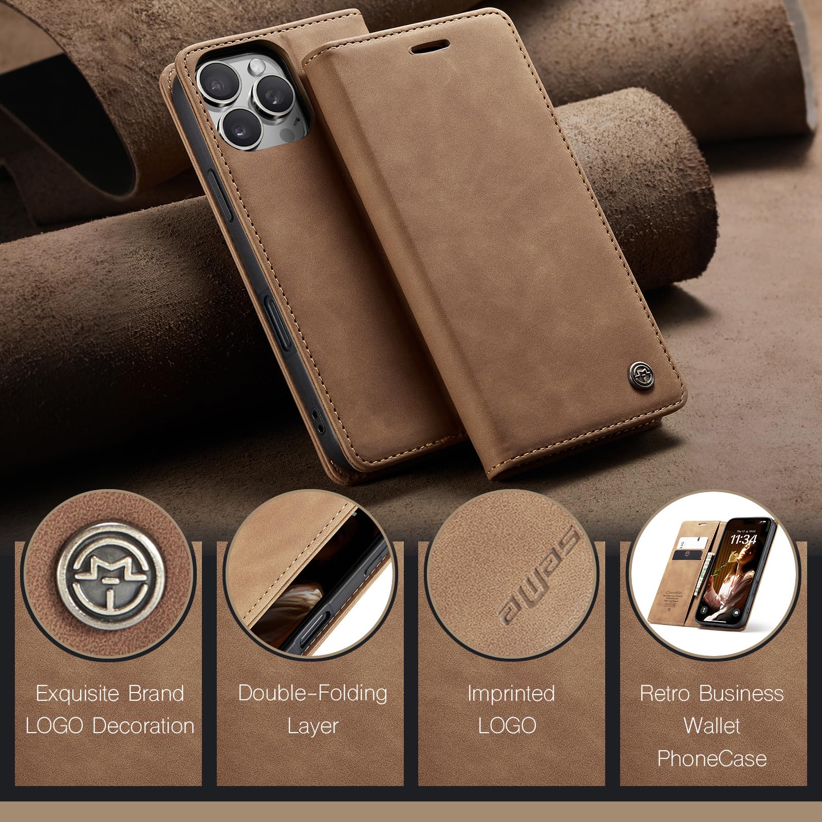 Monweicz Cover Compatibile con IPhone 16 Pro Max, Custodia Portafoglio con Slot per Scheda, Protezione Completa Premium in Pelle PU, Flip Libro Magnetica IPhone 16 Pro Max, Marrone