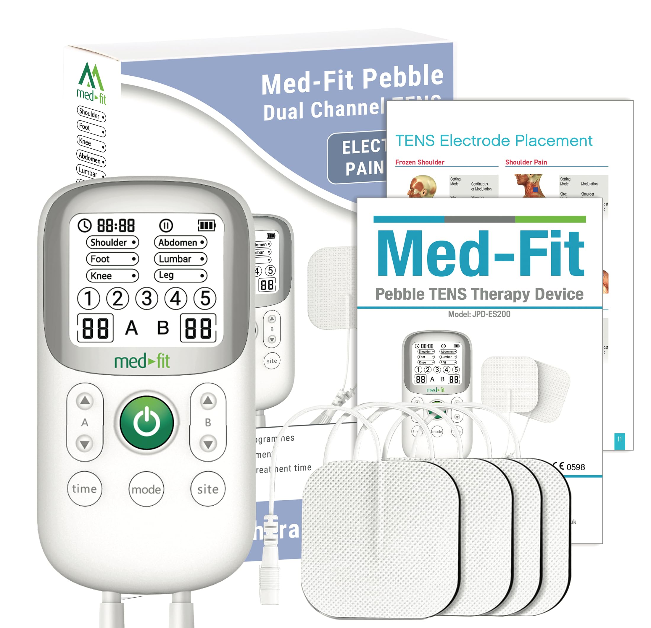 Med-Fit Pebble Dual Channel TENS Machine: 30 Programmes for Pain Relief - EMS Stimulation - Portable & Battery Operation
