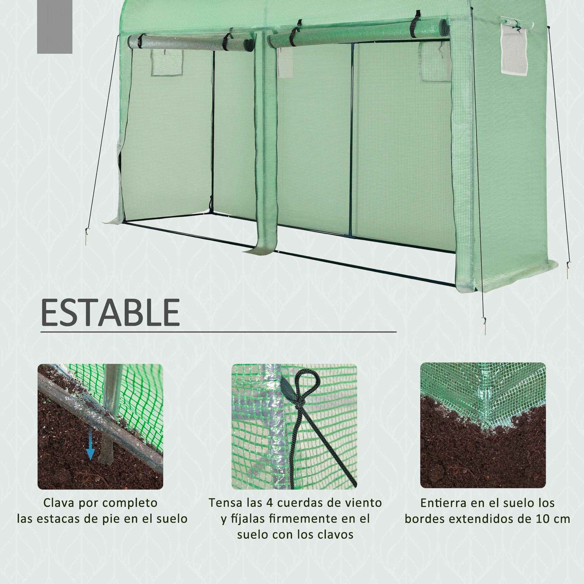 Outsunny Invernadero de Exterior 300x100x200 cm con 4 Ventanas Verde | Invernadero de Jardín, 2 Puertas, Cubierta de PE 140g/㎡, Marco de Acero, para Cultivos Plantas Flores