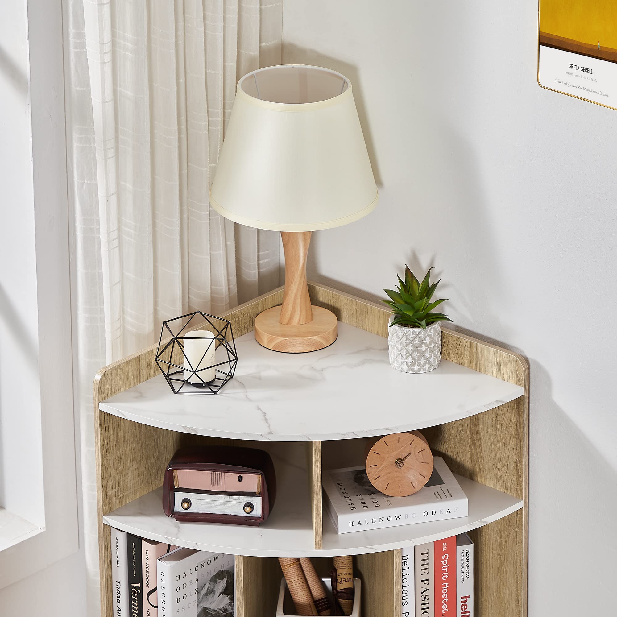 VECELO Armadio ad angolo a 3 livelli con 8 cubi, organizer in legno, moderno scaffale per sala giochi, camera da letto, soggiorno, marmo bianco