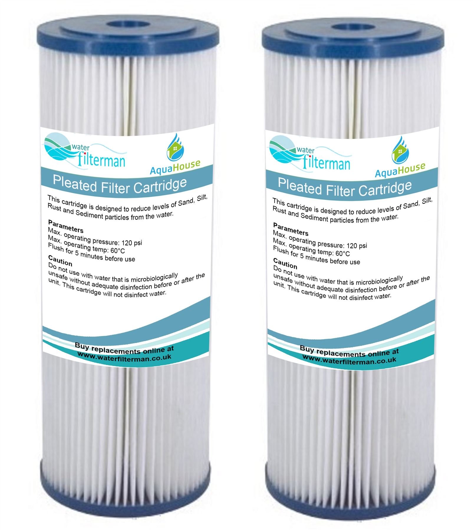 2X AquaHouse 10" Jumbo Pleated Washable Water Filter Cartridge for Sediment Filtration, Bio Diesel, Rain Water, Well Water - 10 Micron