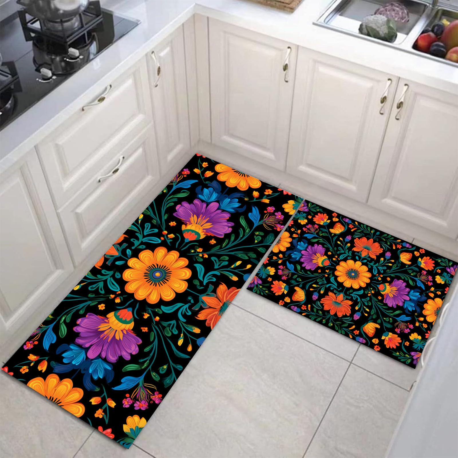 Alfombrillas de cocina de flores tradicionales JEDTAKCT juego de 2 alfombras antideslizantes